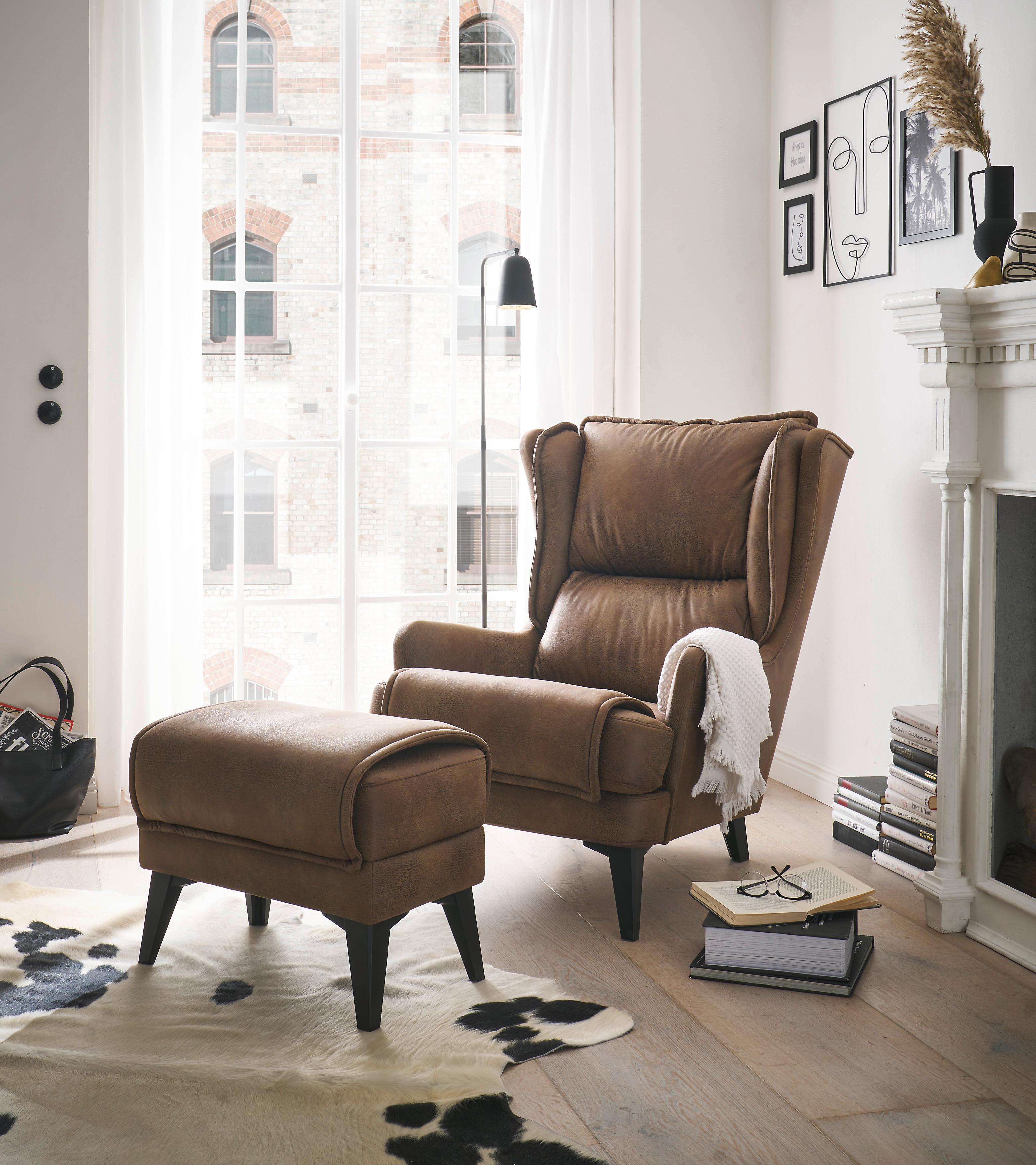 Ohrensessel Edward Hellbraun B: 86 Cm - Hellbraun/Schwarz, MODERN, Holzwerkstoff/Textil (86/104/109cm) - MID.YOU