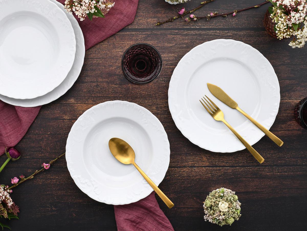 Tafelservice Rokoko Weiss Prozellan, 6 Pers., 12-teilig - Weiß, Basics, Keramik - Creatable