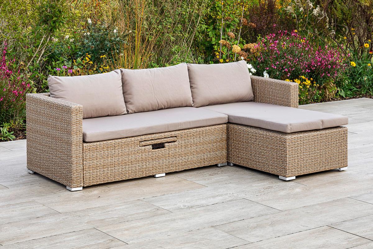 Loungegarnitur Veneto Aus Kunststoff Mit Kissen - Naturfarben, MODERN, Kunststoff/Metall (215/140cm) - Gardenson