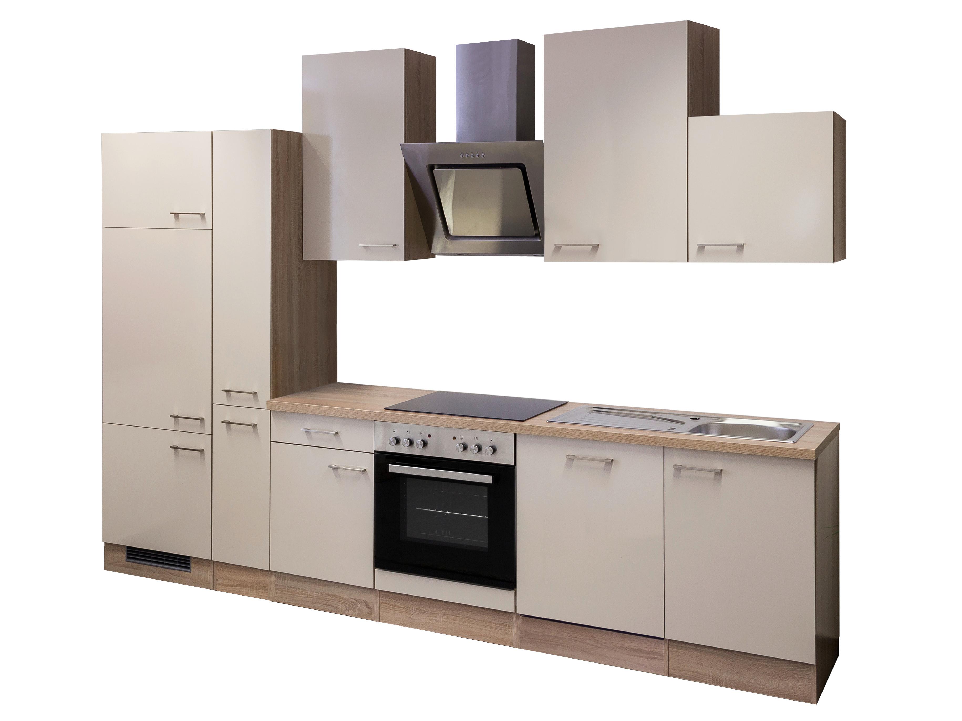 Küchenzeile Nepal mit Geräten 310 cm Kaschmir/Eiche Dekor - Kaschmir/Sonoma Eiche, MODERN, Holzwerkstoff (310cm) - FlexWell