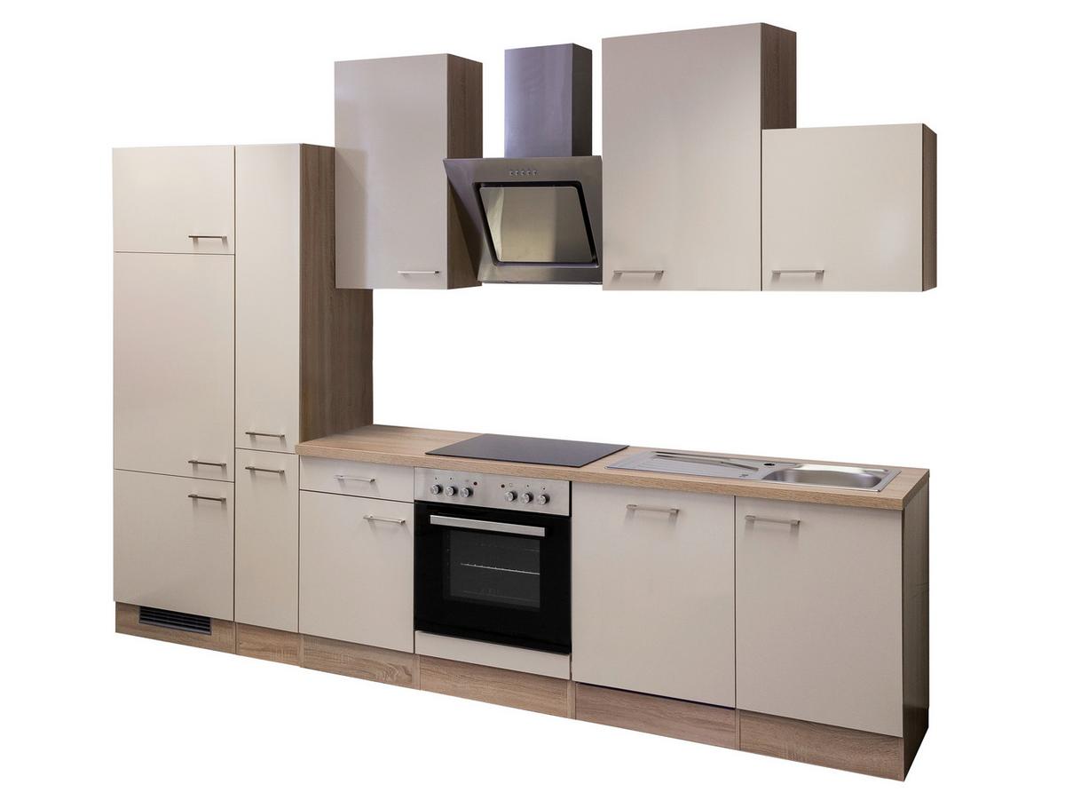 Küchenzeile Nepal mit Geräten 310 cm Kaschmir/Eiche Dekor - Kaschmir/Sonoma Eiche, MODERN, Holzwerkstoff (310cm) - FlexWell