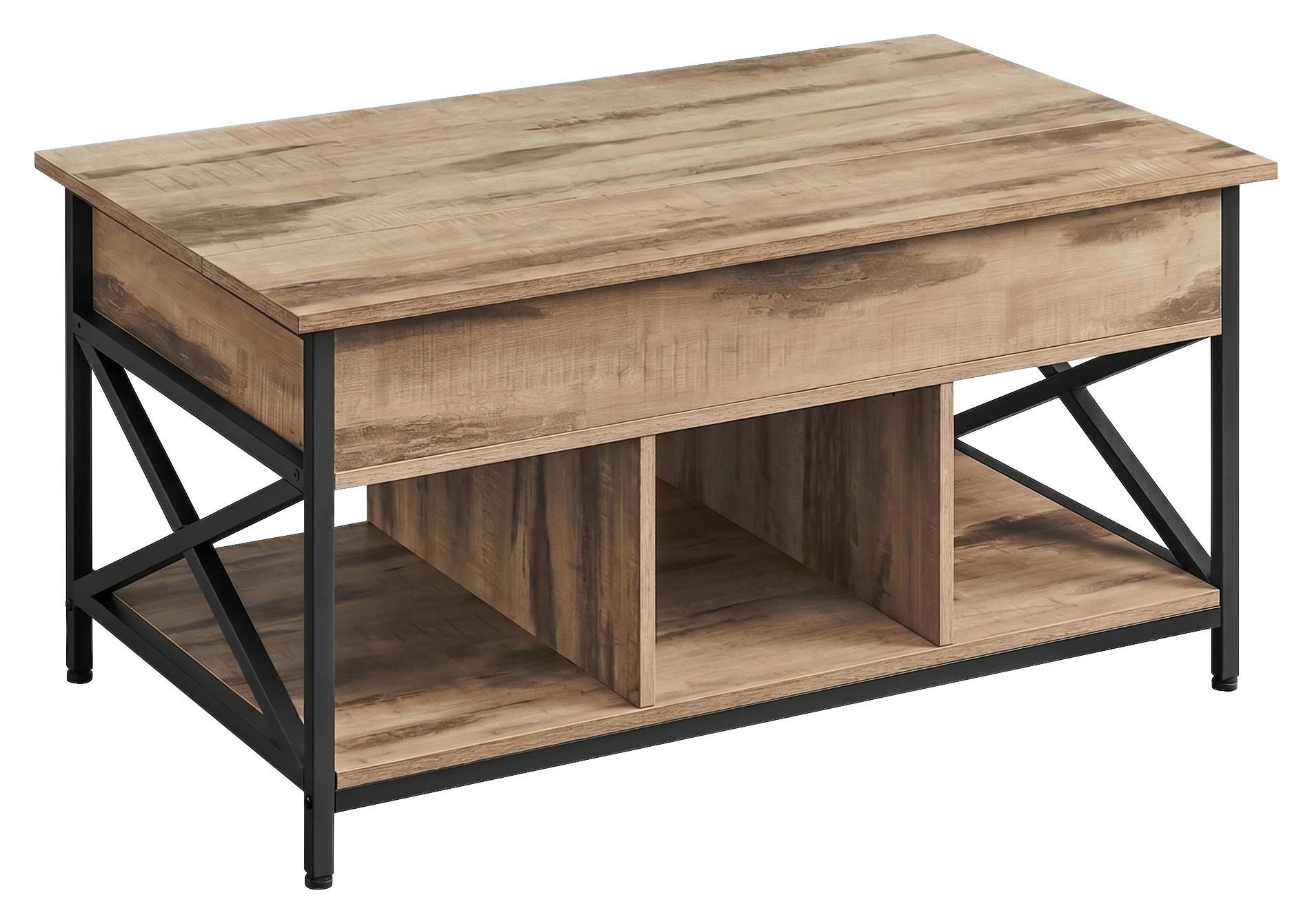 COUCHTISCH Schwarz, Eiche Dekor B: 100 cm - Eichefarben/Schwarz, Trend, Holzwerkstoff/Metall (100/48-62/60cm) - MID.YOU