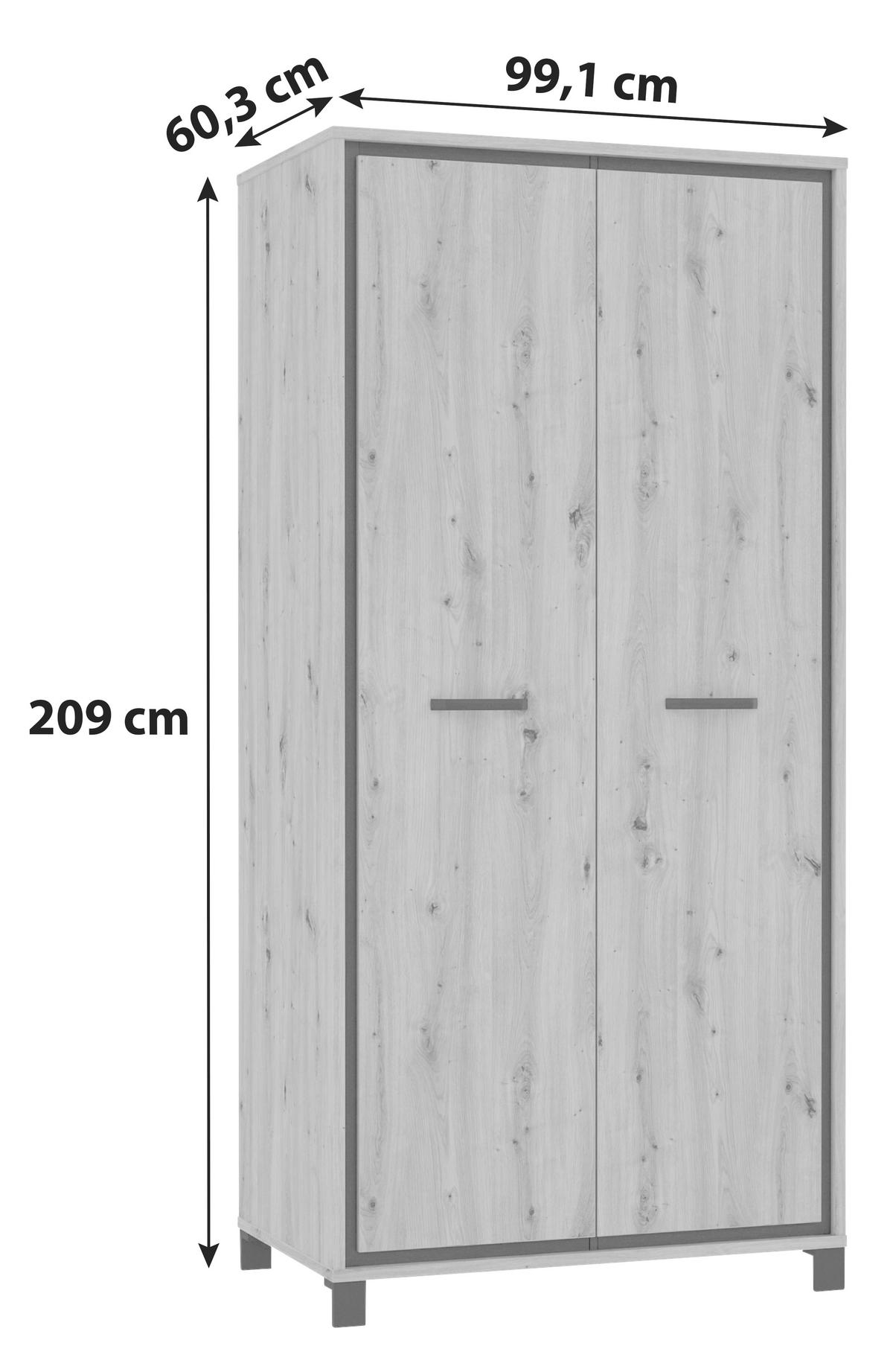 Drehtürenschrank B: 99,1 Cm Trondheim, Artisan Eiche Dekor - Eichefarben/Schwarz, Basics, Holzwerkstoff/Kunststoff (99,1/209/60,3cm)