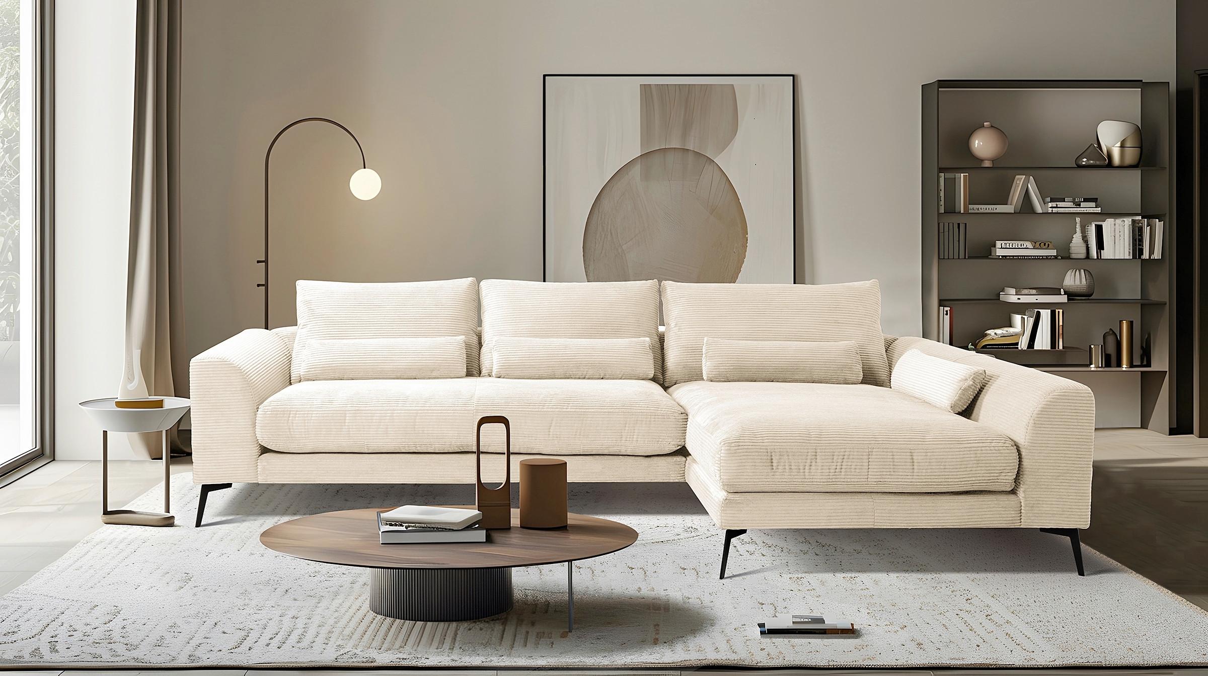 Ecksofa Berlin Cord Creme 313x172 cm - Creme/Schwarz, Design, Textil (313/172cm) - P & B