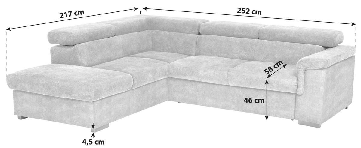 Ecksofa mit Schlaffunktion + Bettkasten Milla Grau/Fango - Fango/Schwarz, Basics, Holz/Textil (217/252cm) - MID.YOU
