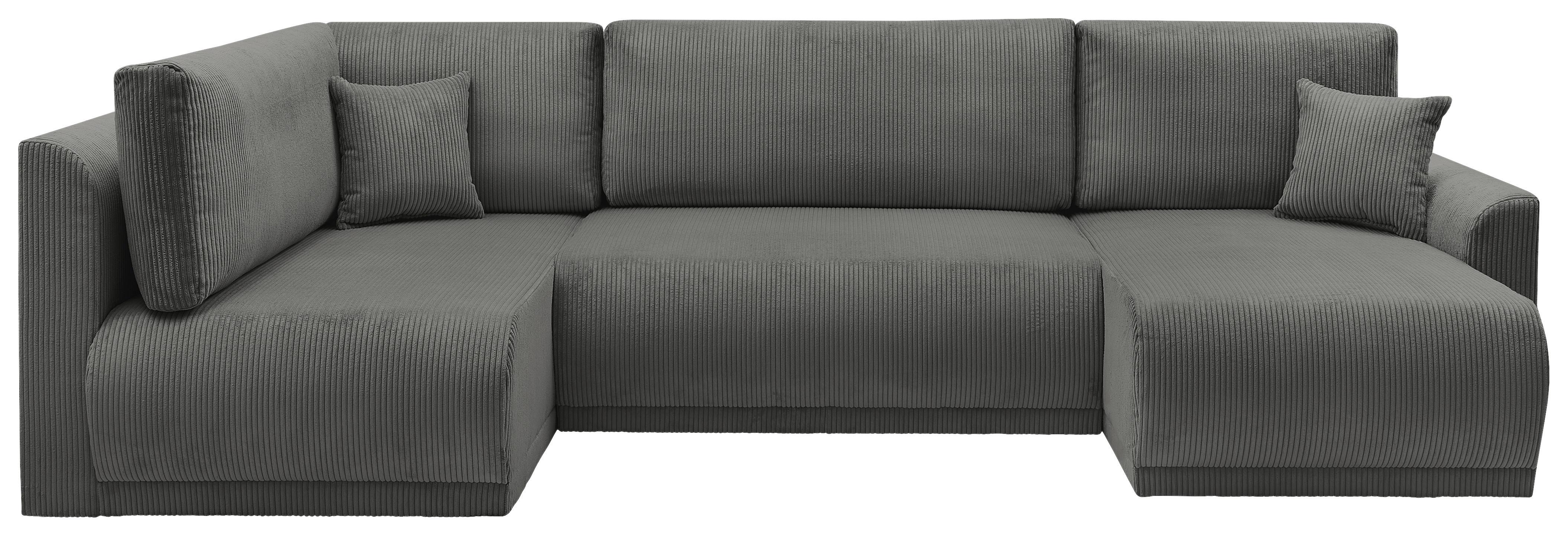 Rohová sedačka KIM U, oboustr., tmavě šedý manšestr - tmavě šedá, Moderní, dřevo (146/313/160cm)