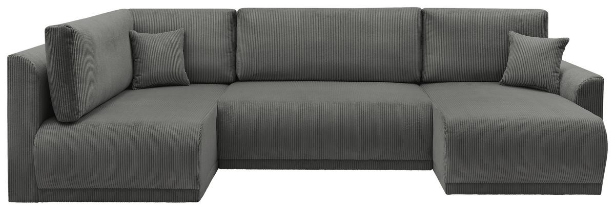 Rohová sedačka KIM U, oboustr., tmavě šedý manšestr - tmavě šedá, Moderní, dřevo (146/313/160cm)
