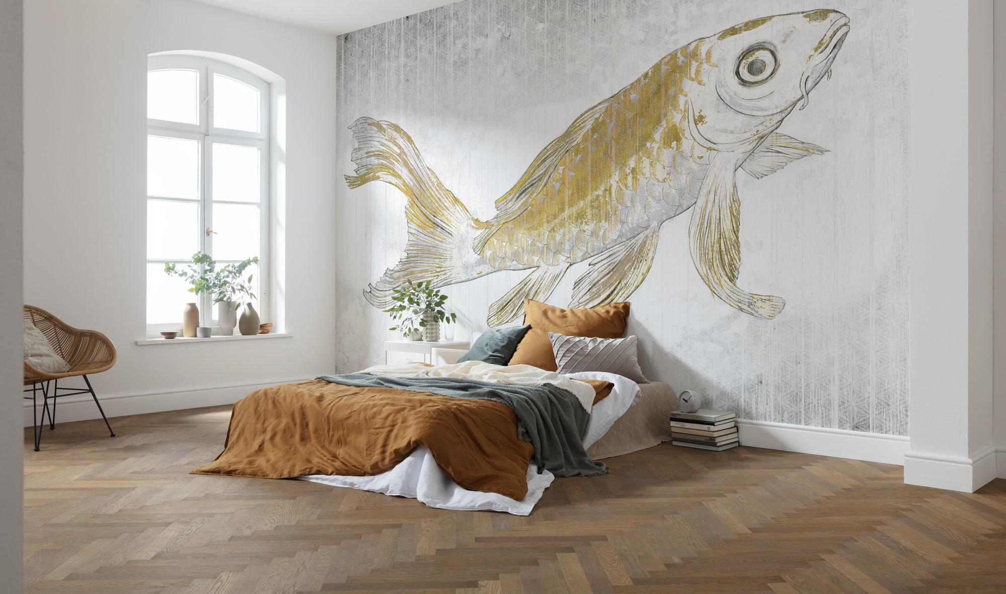 Fototapete Rsx8-049 Golden Koi - Goldfarben/Weiß, Trend (400/280cm)