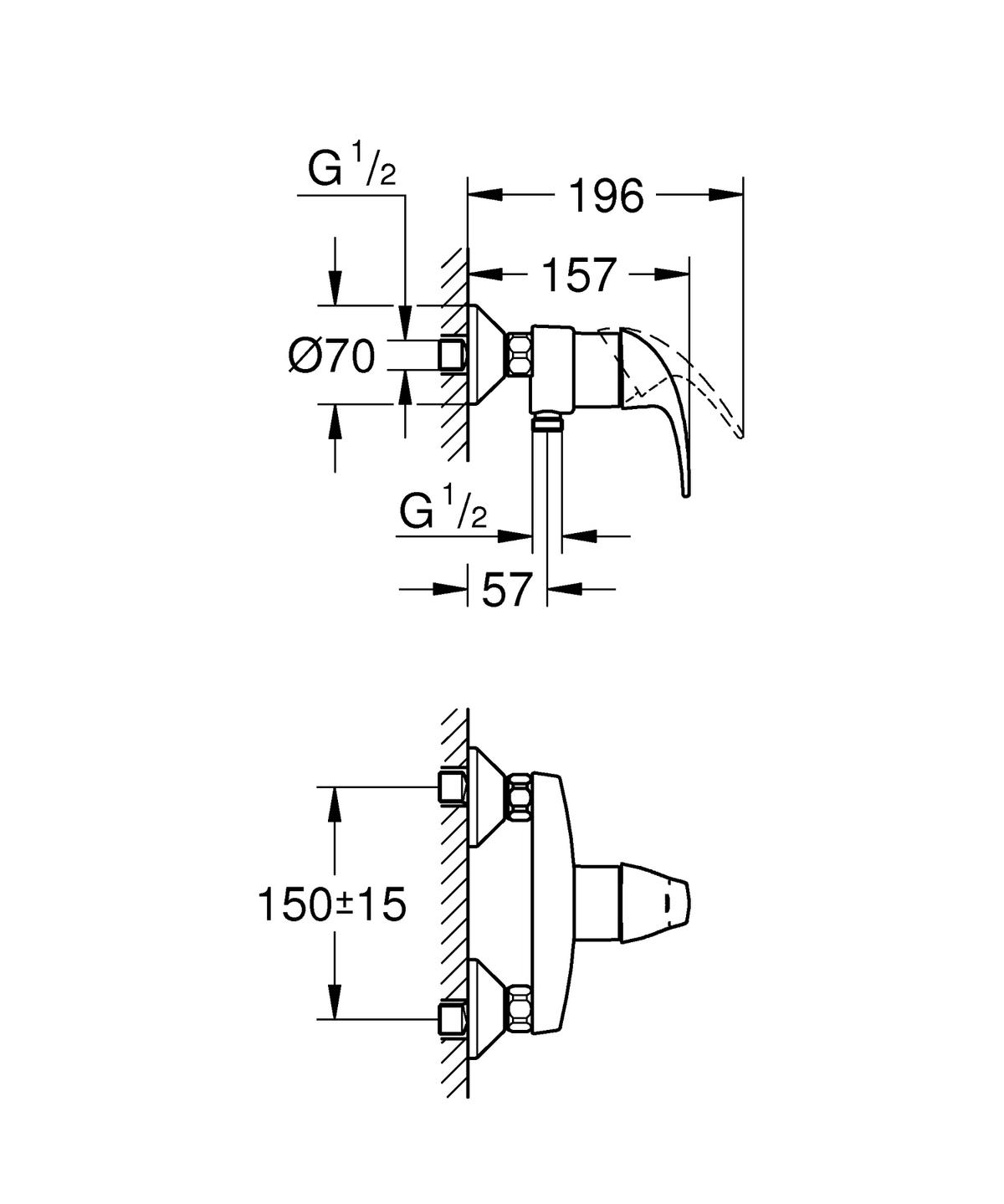 Duscharmaturen Start Curve Ehm H: 15 cm - Chromfarben, KONVENTIONELL, Metall (15cm) - Grohe