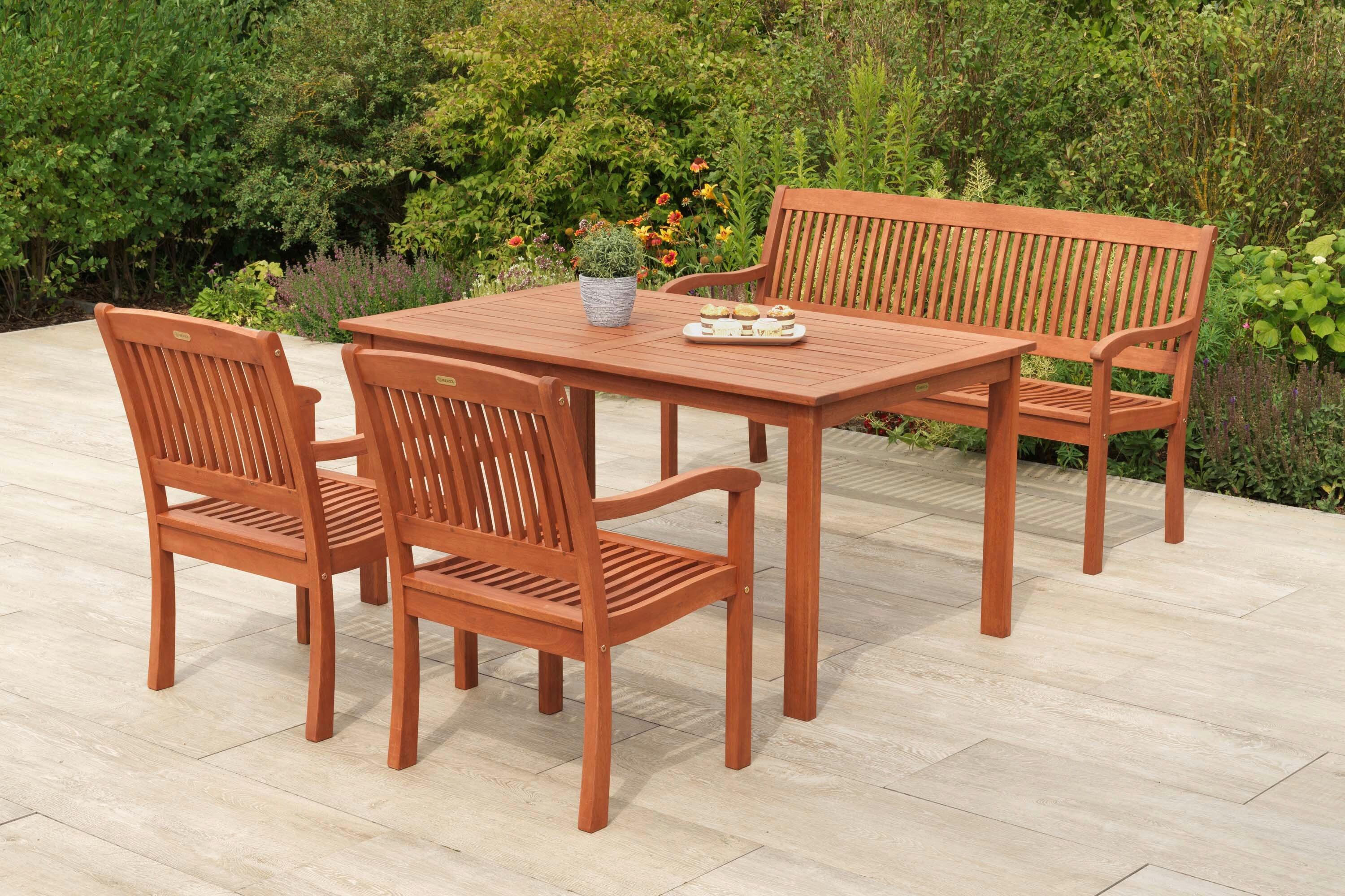 Gartentischgruppe Maracaibo 3 tlg. Naturfarben - Eukalyptusholzfarben, KONVENTIONELL, Holz - Gardenson