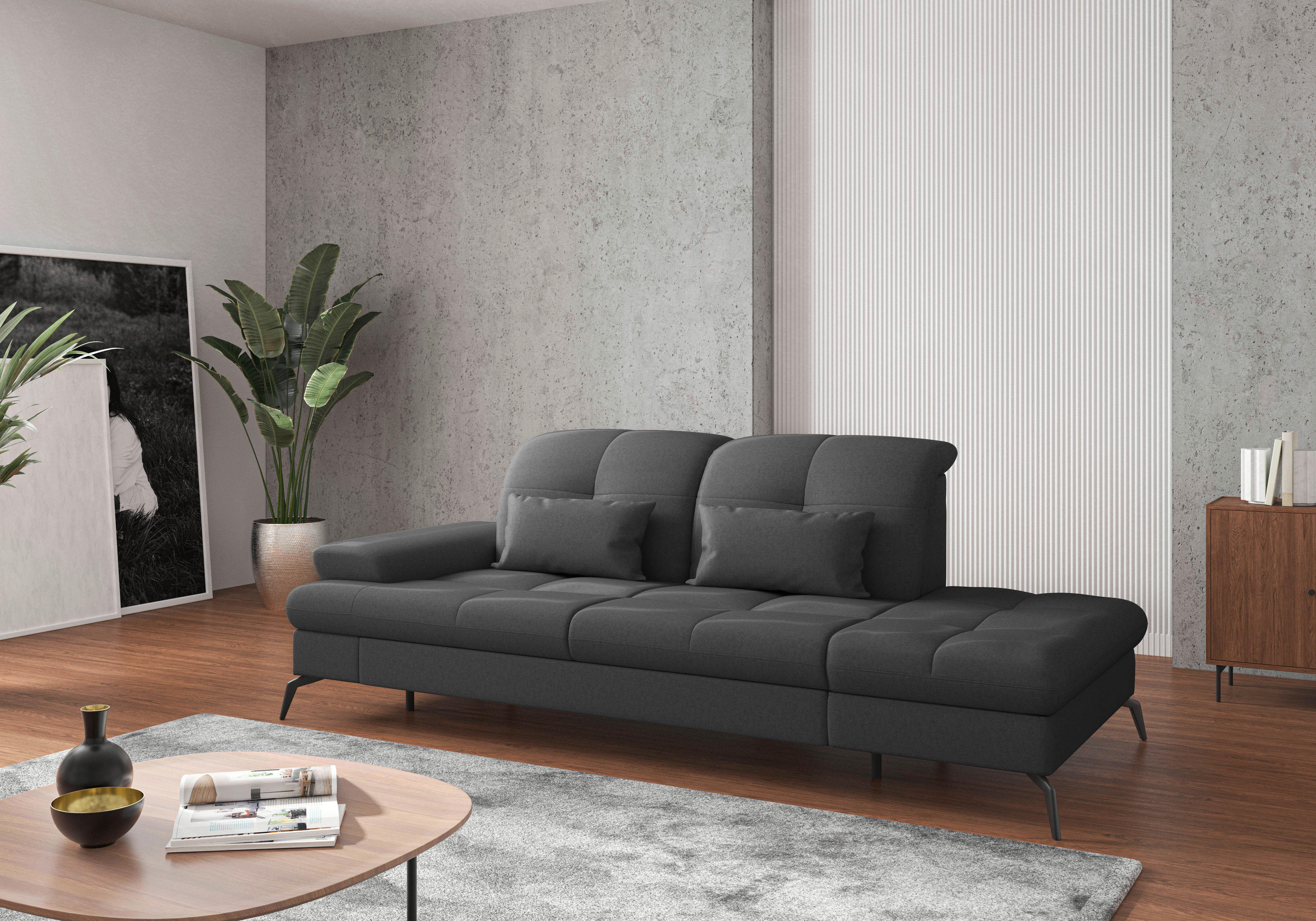 RÉCAMIERE Amica E, Dunkelgrau B: 231 cm - Dunkelgrau/Schwarz, KONVENTIONELL, Textil (231/90/122cm) - Sit & More