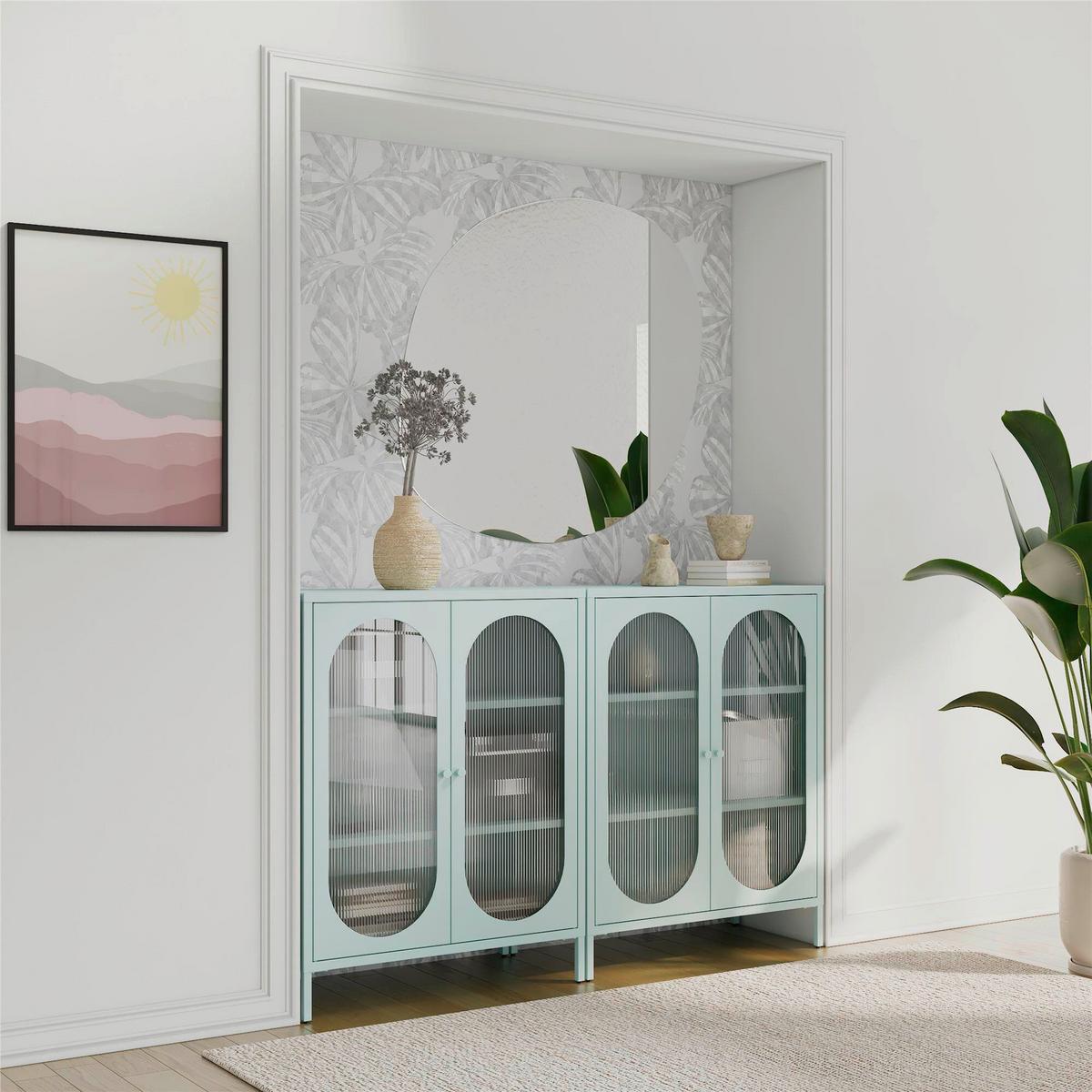 Highboard Luna Blau B: 80cm - Blau/Transparent, Design, Glas/Metall (80/102/40cm) - MID.YOU