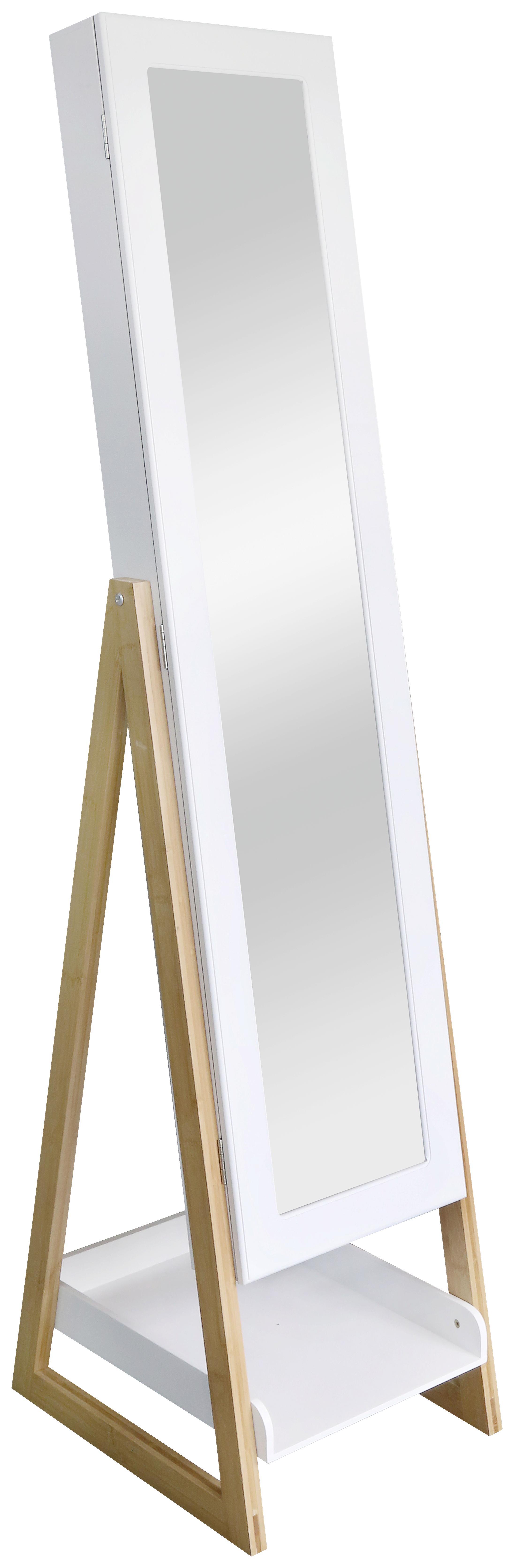 Schmuckschrank Levi B: 30 cm Weiß - Naturfarben/Weiß, MODERN, Glas/Holz (40/142/33cm)