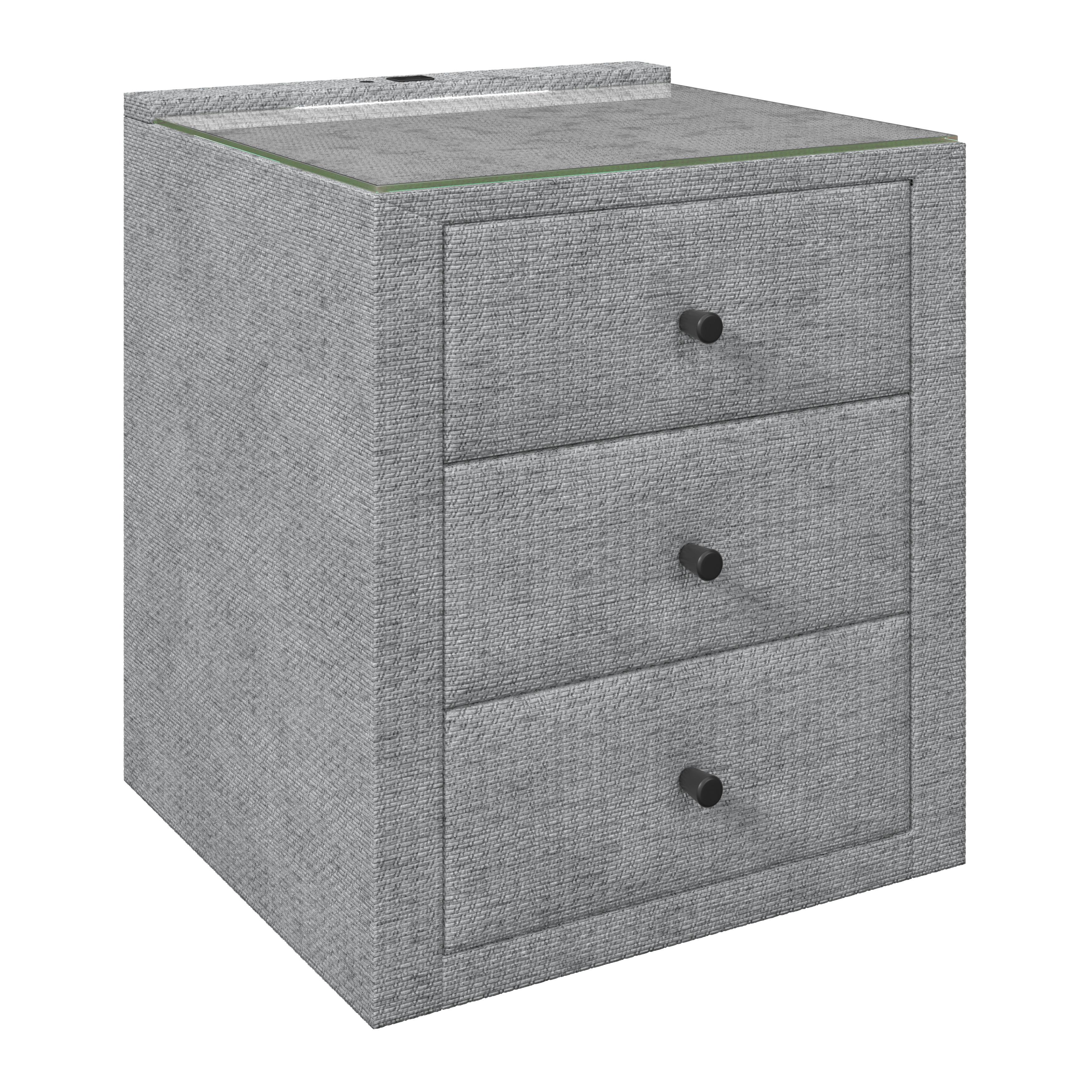 Nachtkästchen Brisbane I inkl. USB Anschluss B: 49,5cm - Grau, Trend, Glas/Holzwerkstoff (49,5/56,5/46cm) - Sembella