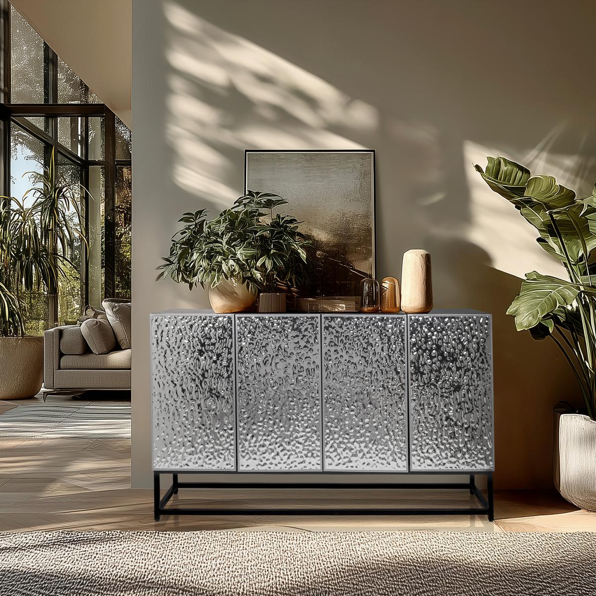Sideboard Metallio Schwarz/Silberfarben B: 140 cm - Silberfarben/Schwarz, MODERN, Holzwerkstoff (140/80/37cm) - MID.YOU