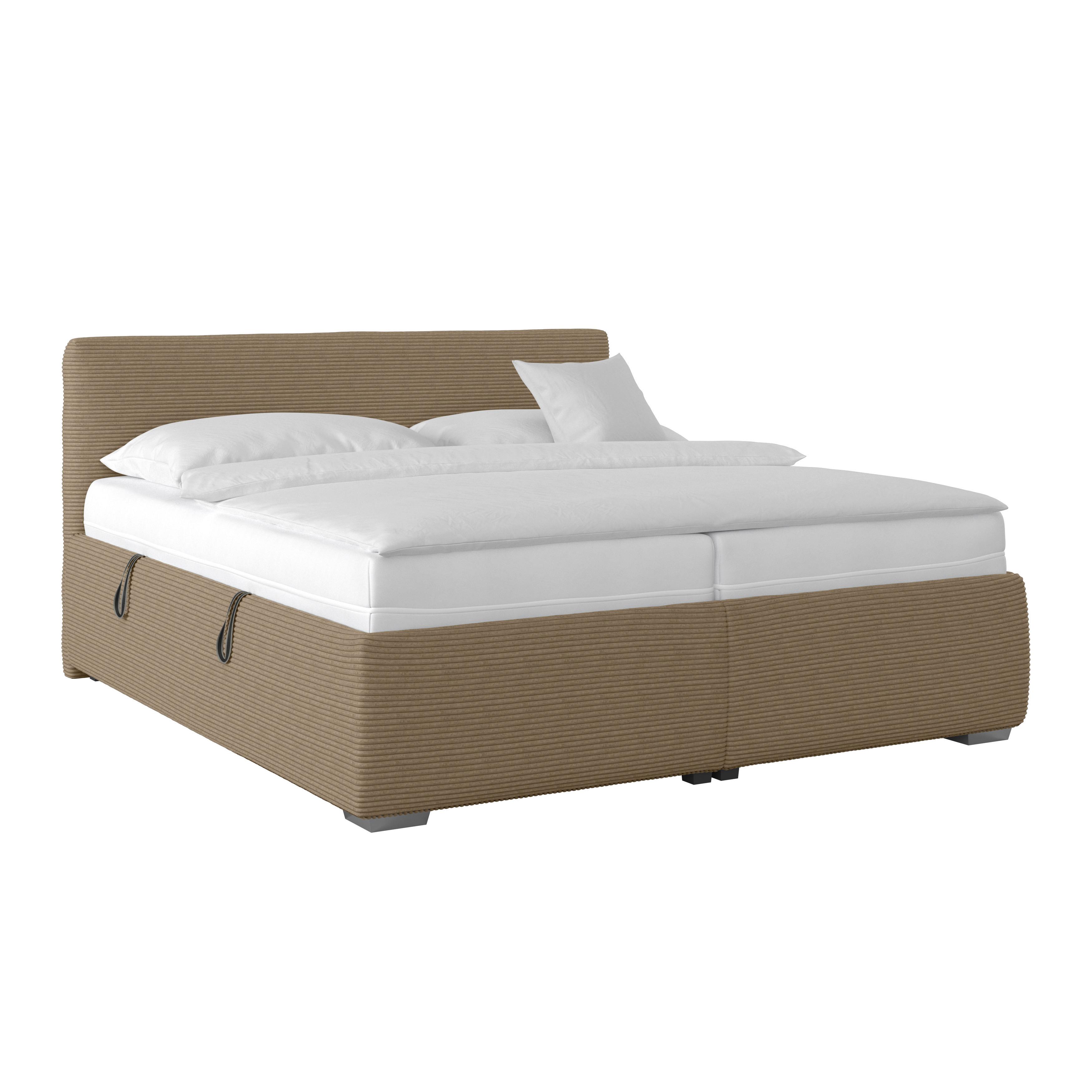 Polsterbett Lesia - Hellbraun/Chromfarben, KONVENTIONELL, Holzwerkstoff/Textil (180/200cm)