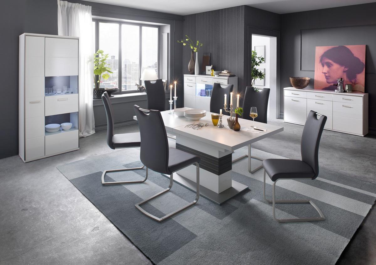 Esstisch Ausziehbar Trento 180-280x100 Cm Grau/weiß - Silberfarben/Weiß, Design, Holzwerkstoff (180/100/77cm) - Livetastic