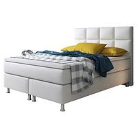 Boxspringbett Mit Topper Lederlook 140x210 Miami-F - Silberfarben/Weiß, KONVENTIONELL, Leder/Textil (140/115/210cm) - MID.YOU
