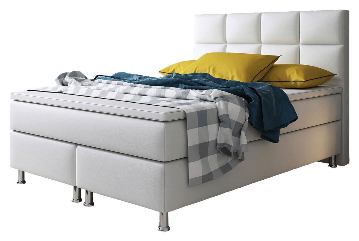Boxspringbett Mit Topper Lederlook 140x210 Miami-F - Silberfarben/Weiß, KONVENTIONELL, Leder/Textil (140/115/210cm) - MID.YOU