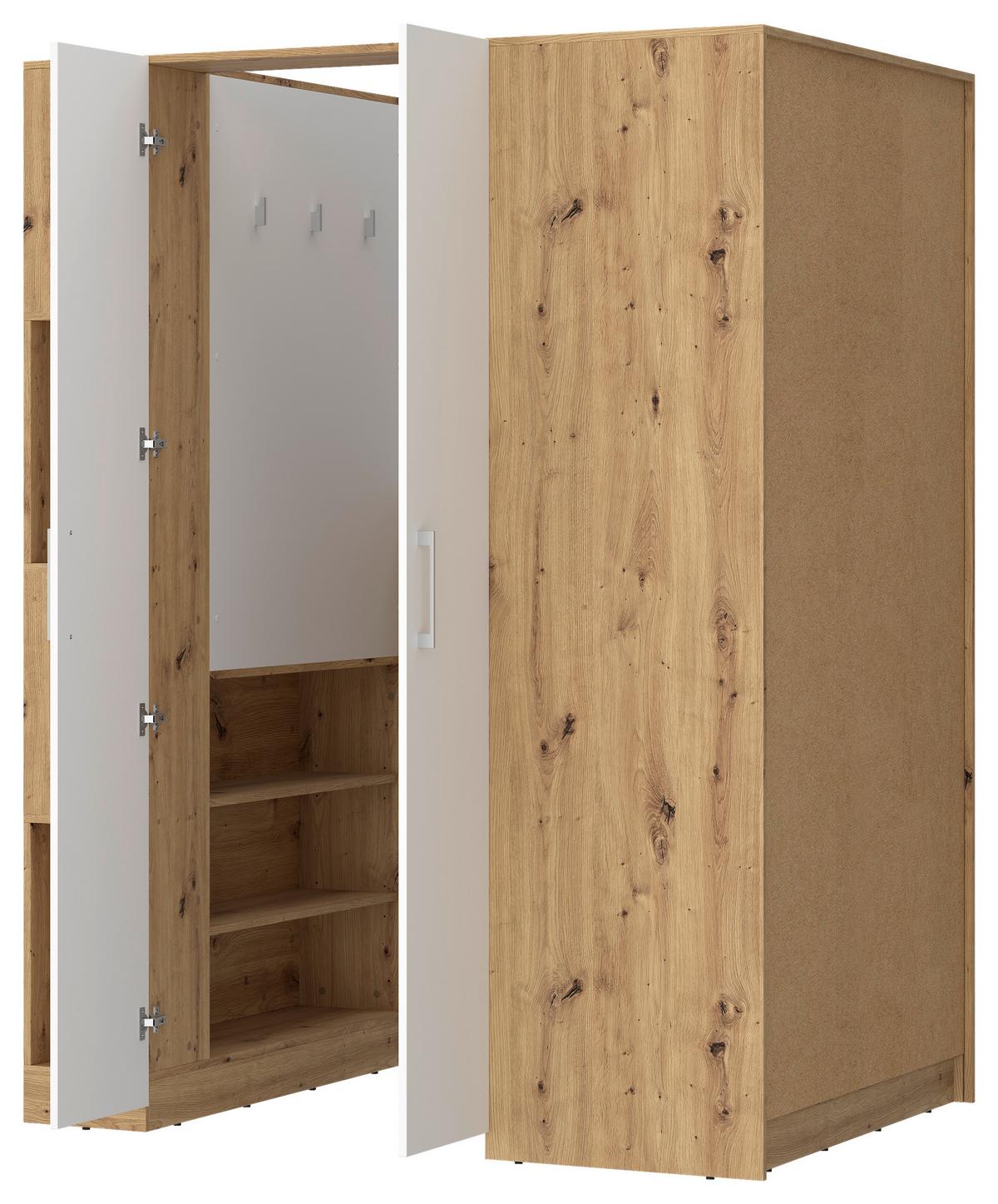 Eckschrank Begehbar Mit Regal 120cm Box, Eiche Dekor/weiß - Weiß/Eiche Artisan, MODERN, Holzwerkstoff (120/205/150cm) - Ondega