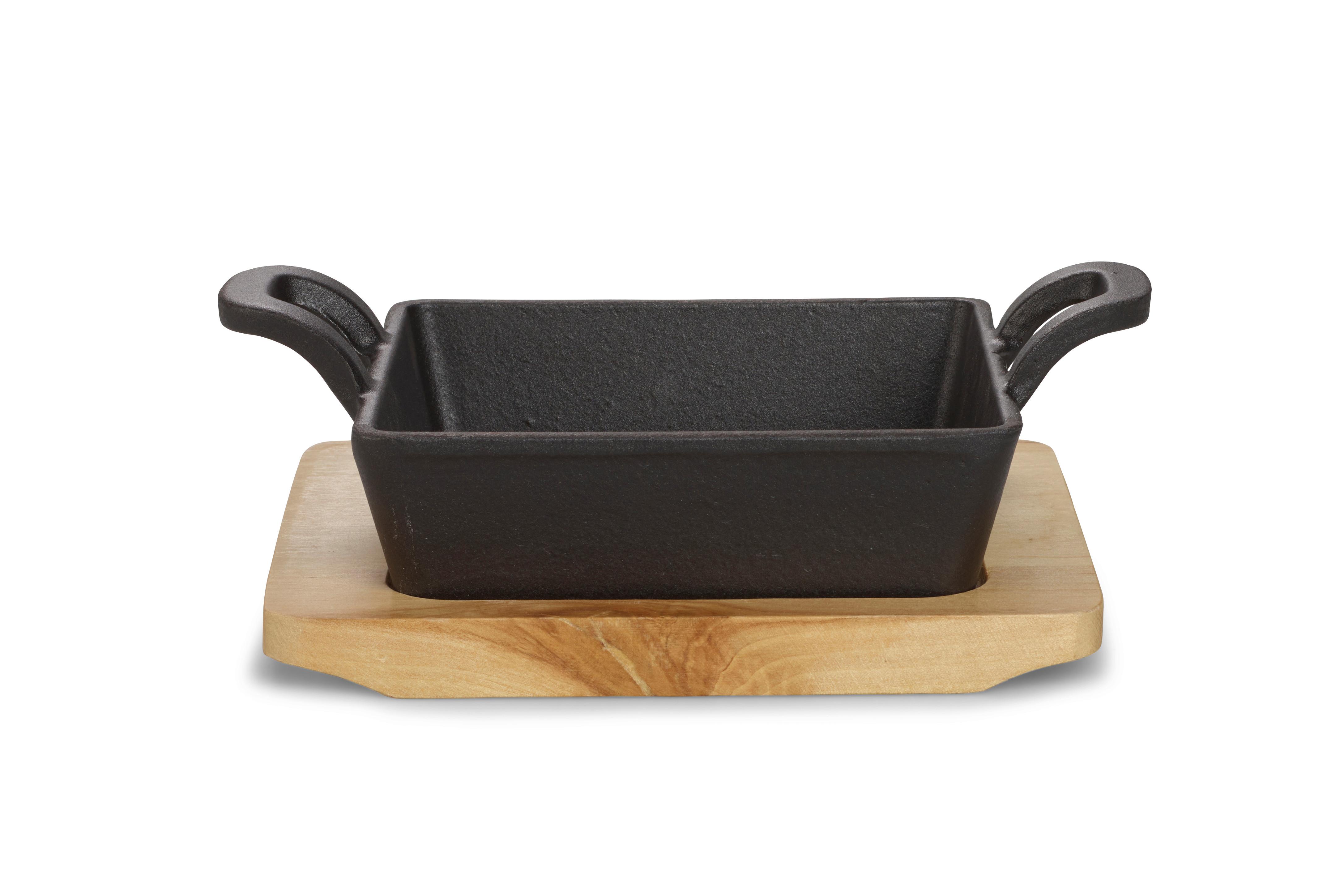 Servierpfanne Gusseisen Kratzfest Mit Servierbrett - Schwarz/Braun, Basics, Holz/Metall (18,5/3,5/12,5cm) - Echtwerk