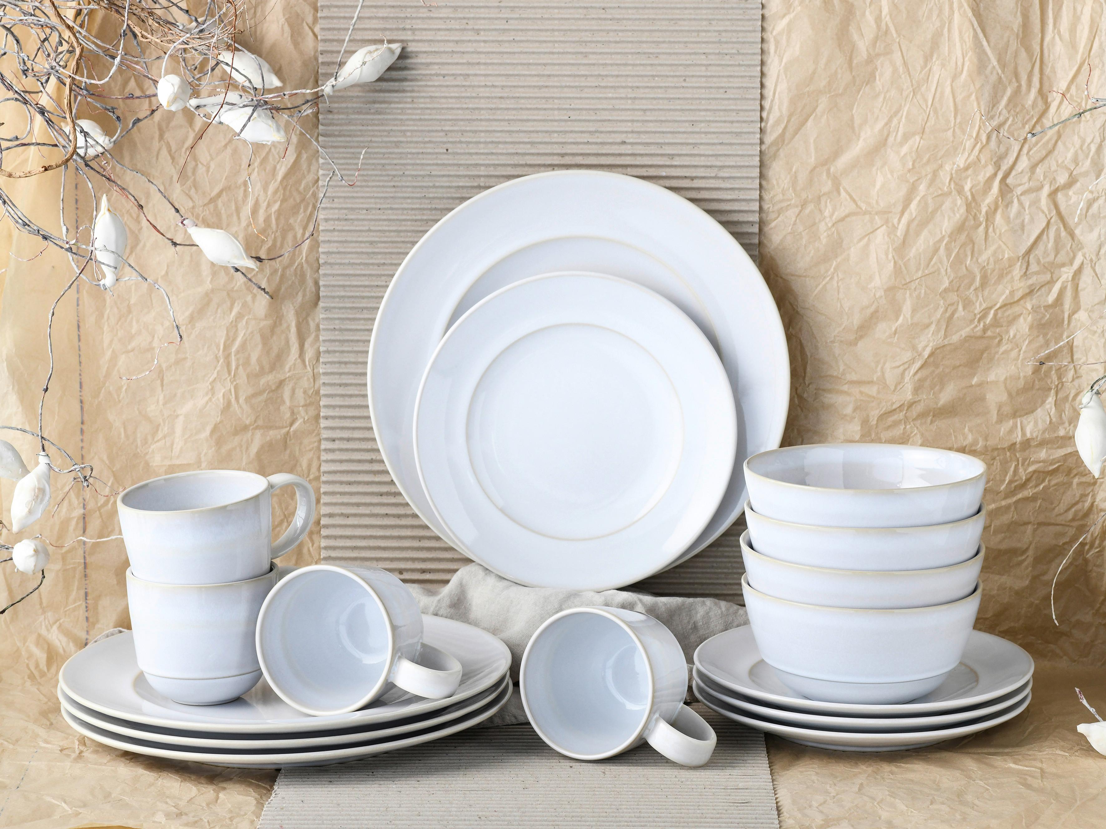 Kombiservice Keramik 4 Personen Geschirr Set Weiß - Weiß, Basics, Keramik - Creatable