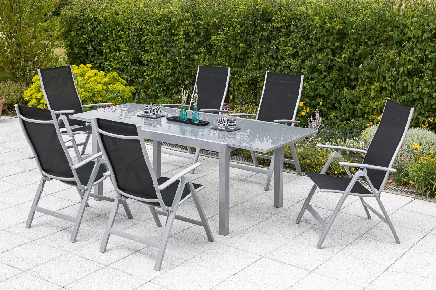 Gartengarnitur 7-Tlg. Carrara Metall/Textil - Schwarz, ROMANTIK / LANDHAUS, Textil/Metall - Ambia Garden