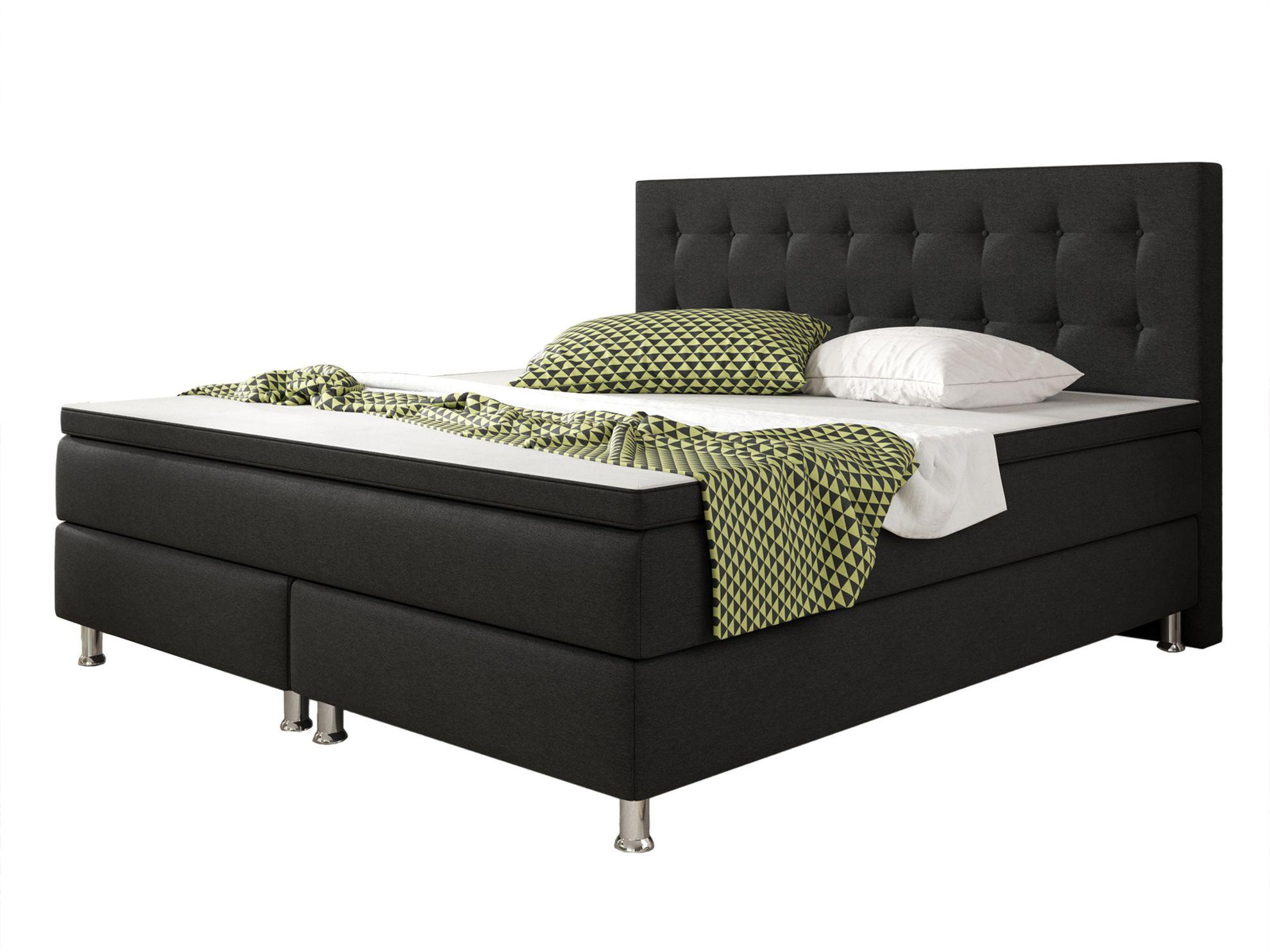 Boxspringbett Mit Topper Kingsize 180x210 Köln - Silberfarben/Schwarz, KONVENTIONELL, Textil (180/115/210cm) - MID.YOU