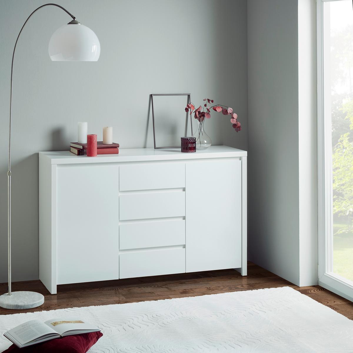 Kommode B: 143 cm Mit 2 Türen Larios, Weiß - Weiß, MODERN, Holzwerkstoff (143/91/40cm)