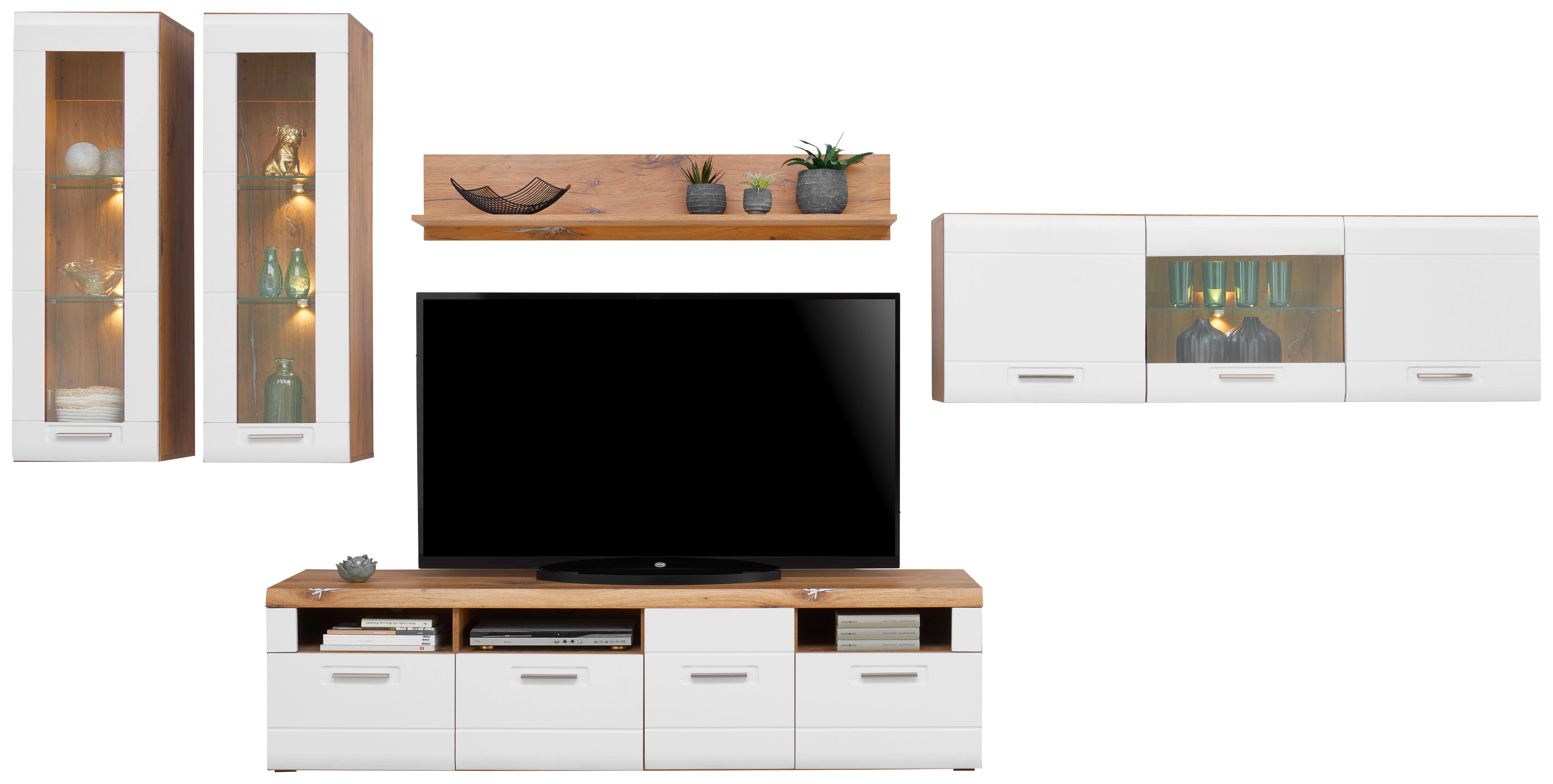 Wohnkombination 5--Teilig. Auris, Weiß/Eiche Dekor