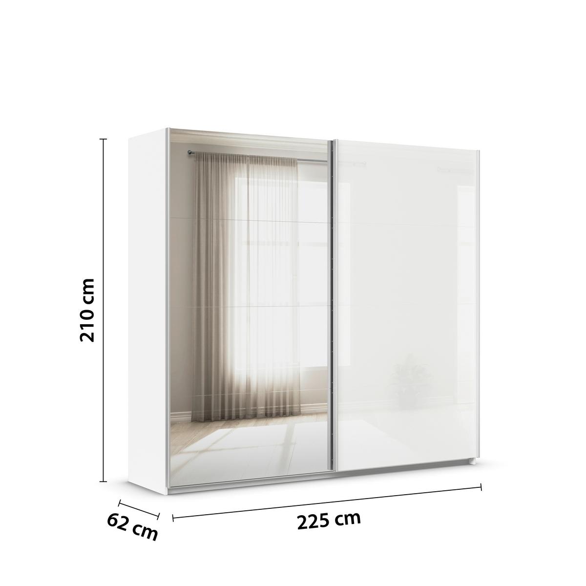 Tolóajtós Szekrény Feldkirch 225/210 Cm - ezüst/magasfényű fehér, Modern, faalapú anyag/Üveg (225/210/62cm)