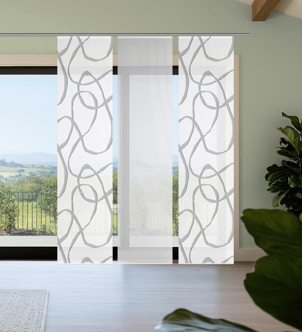 Flächenvorhang Ophelia 3er Set - Hellgrau/Weiß, KONVENTIONELL, Textil (180/260cm)