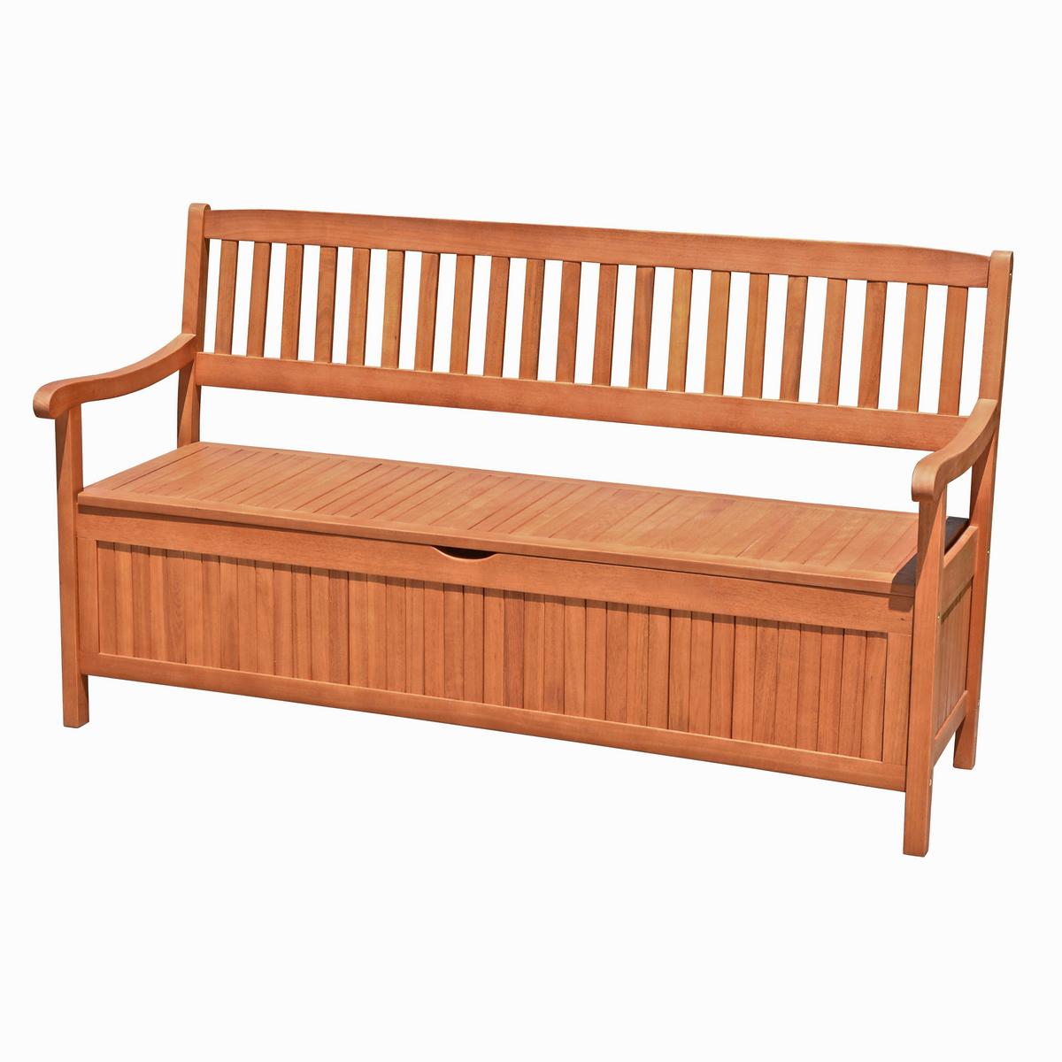 Gartenbank Eukalyptusholz 3-Sitzer Houston Mit Truhe - Eukalyptusholzfarben, Basics, Holz (157/90/59cm) - Gardenson