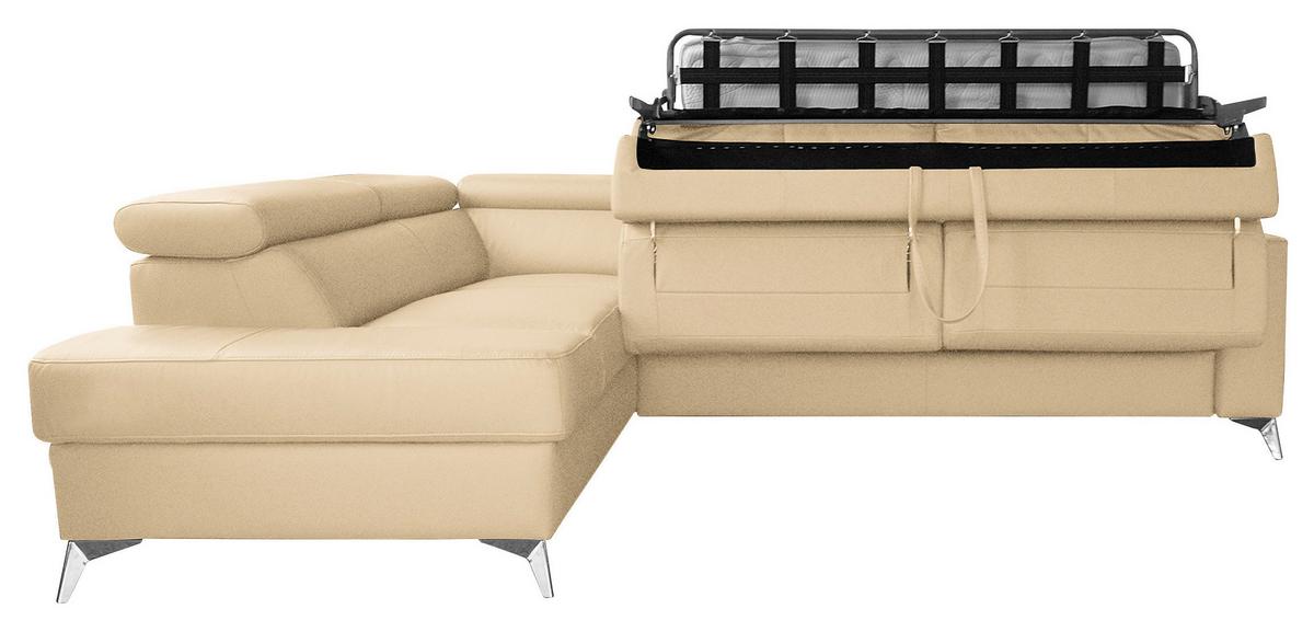 Ecksofa Mondo, Beige S: 208x286 Cm - Chromfarben/Beige, Design, Leder/Textil (208/286cm) - Livetastic
