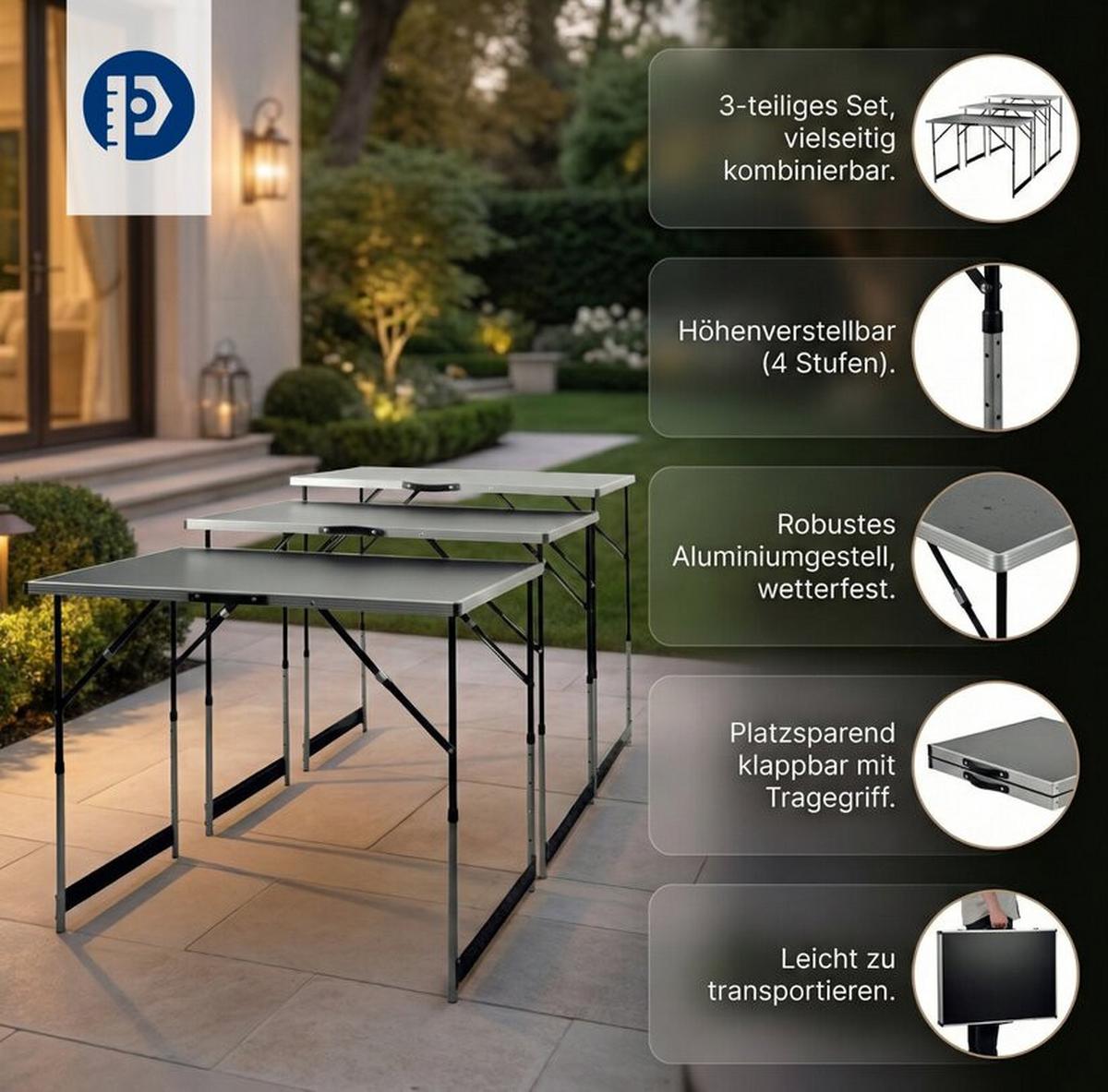Multifunktionstisch 3- Teilig - Schwarz, MODERN, Holzwerkstoff/Metall (100/60cm)