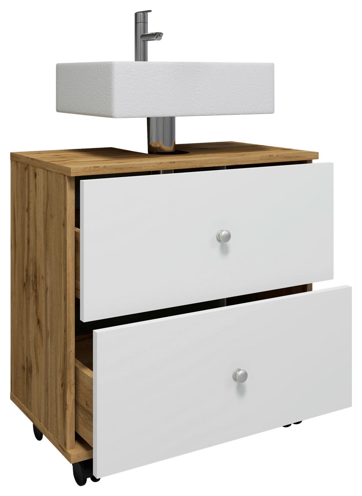 Waschbeckenunterschrank Nilosi L - Honigeiche/Schwarz, MODERN, Holzwerkstoff (60/61/33cm) - MID.YOU