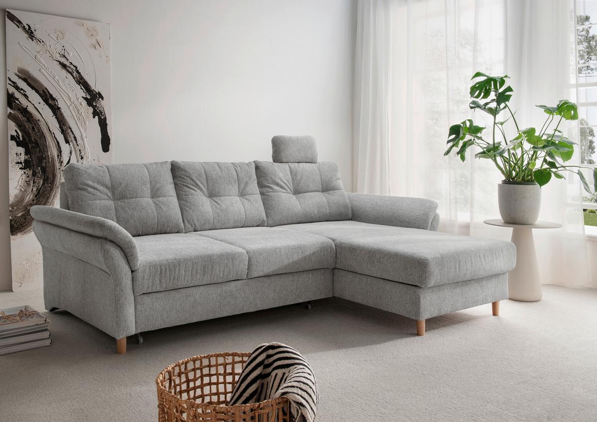 Ecksofa Brizzini mit Schlaf- Funktion, Silberfarben,250x176 - Silberfarben/Naturfarben, MODERN, Textil (250/176cm) - Livetastic