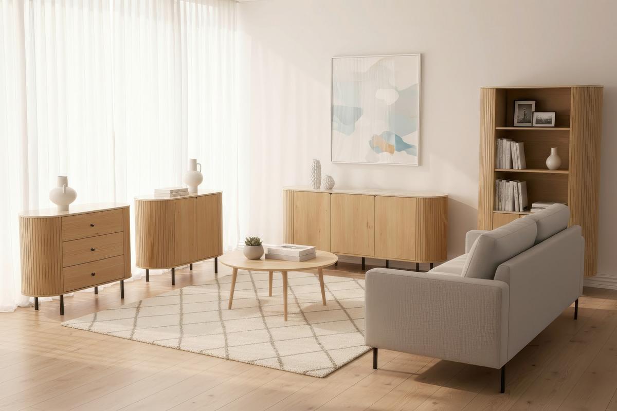 Highboard Fabia Eichefarben B: 100cm - Eichefarben/Schwarz, Design, Holzwerkstoff (100/160/40cm) - MID.YOU