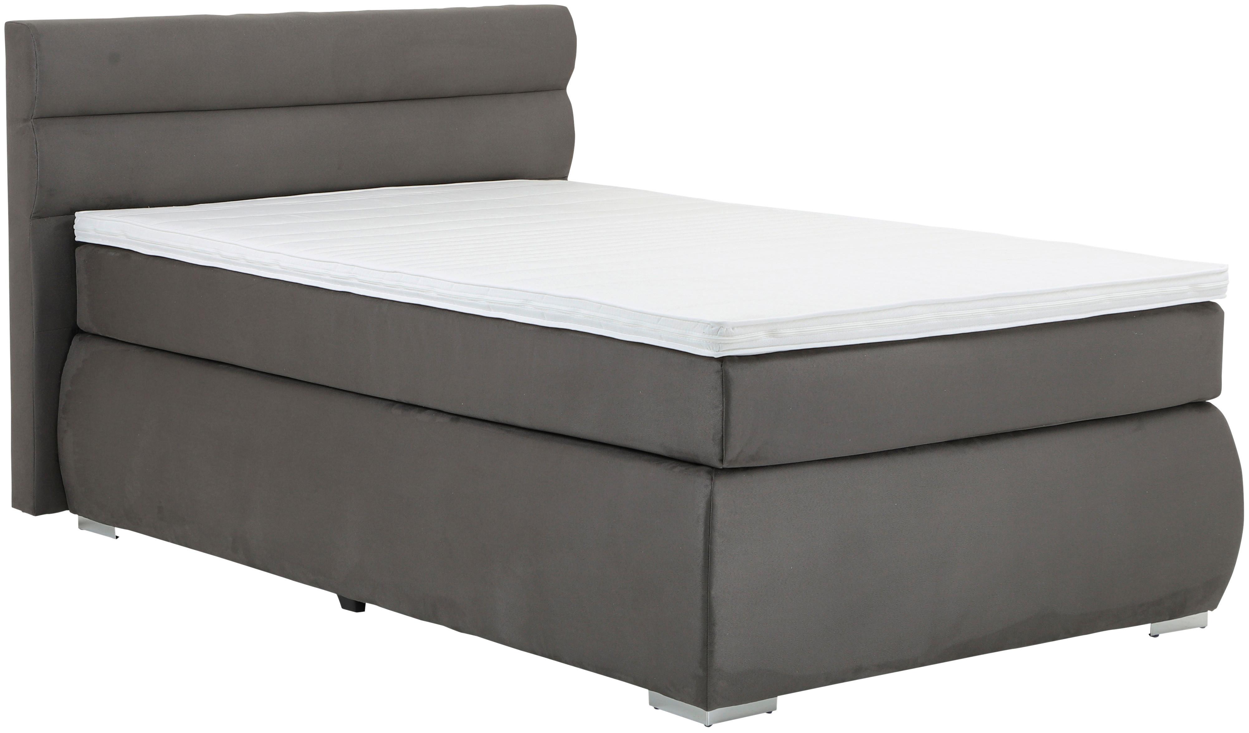 Boxspringbett mit Topper 120x200 cm Gala Anthrazit - Chromfarben/Anthrazit, Basics, Textil (120/200cm)
