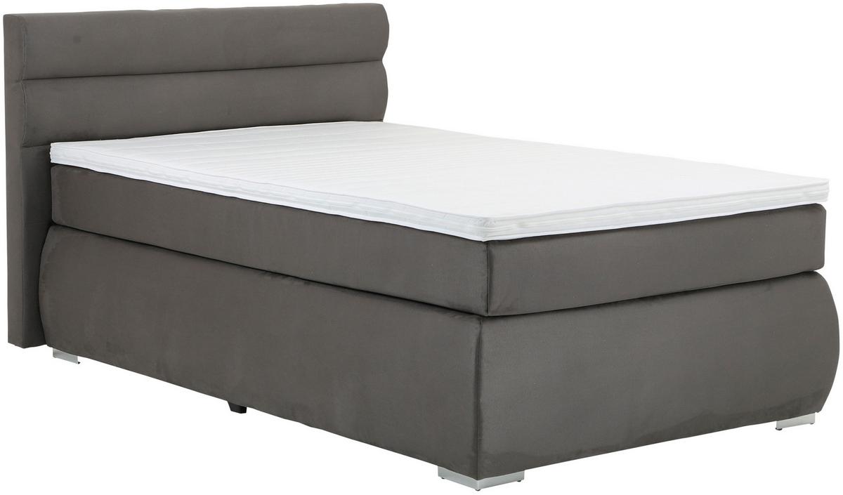 Boxspringbett mit Topper 120x200 cm Gala Anthrazit - Chromfarben/Anthrazit, Basics, Textil (120/200cm)