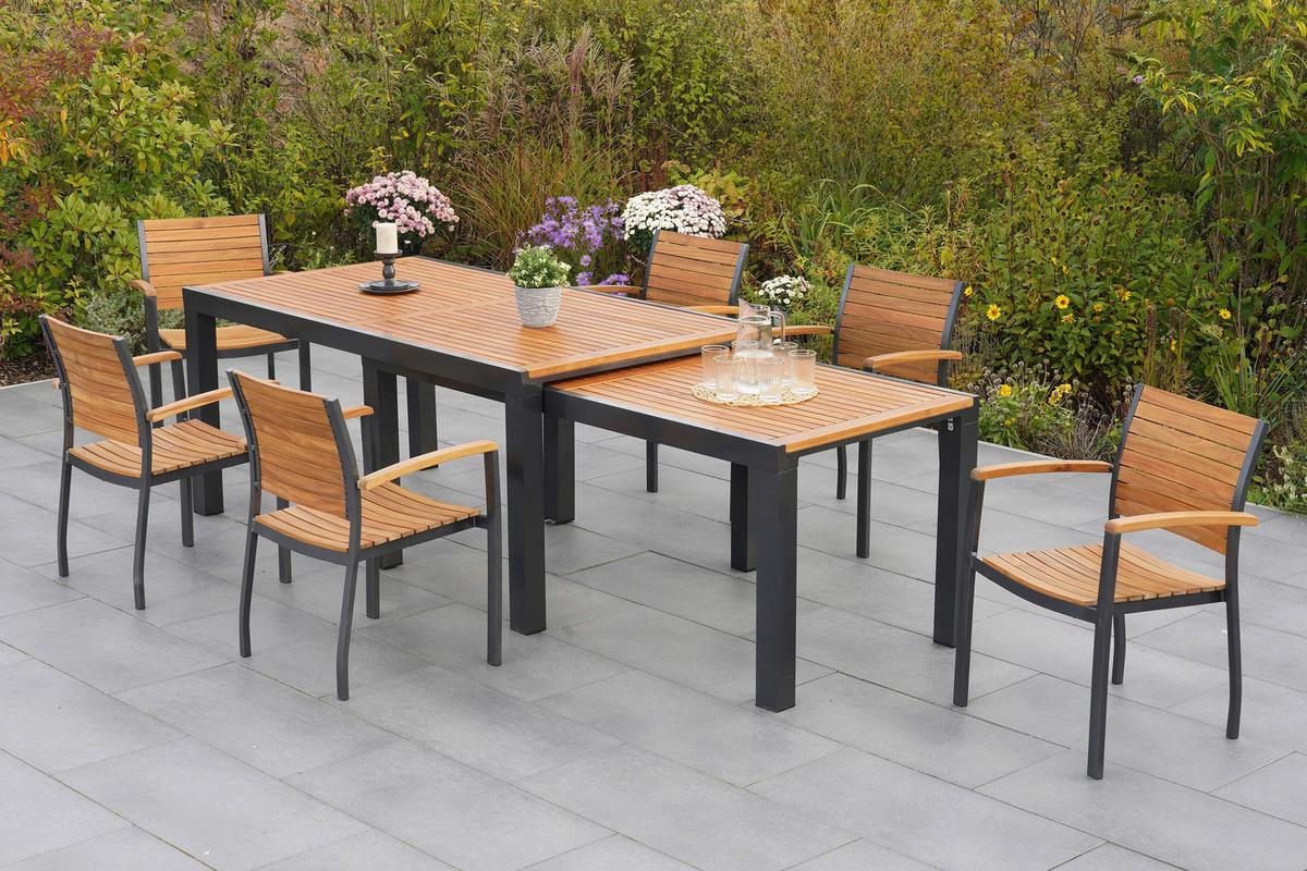 Gartengarnitur Santorin - Graphitfarben/Naturfarben, MODERN, Holz/Metall - Gardenson