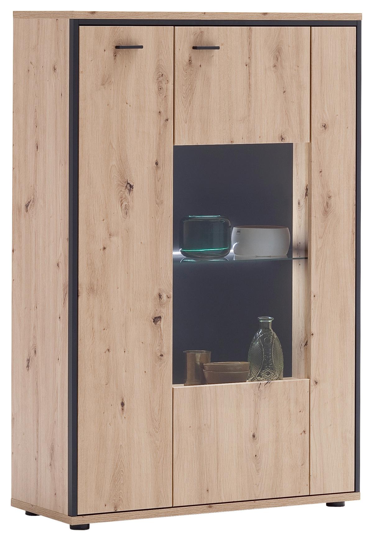 Highboard B: 93 cm Buenos Aires Anthrazit/Eichefarben - Eichefarben/Anthrazit, Design, Glas/Holzwerkstoff (93/142/38cm) - MID.YOU
