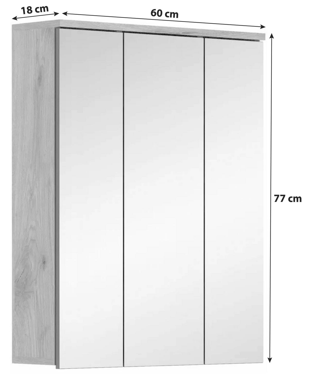 Spiegelschrank Mason 3-türig Bxhxt: 60x77x18 Cm Eiche Dekor - Eichefarben, MODERN, Glas/Holzwerkstoff (60/77/18cm) - MID.YOU