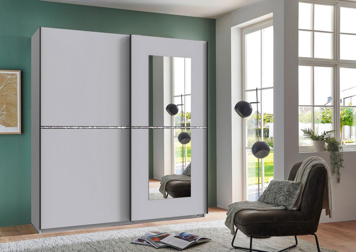 Schwebetürenschrank Dundee Weiß B: 180 cm - Weiß, MODERN, Glas/Holzwerkstoff (180/198/64cm) - MID.YOU
