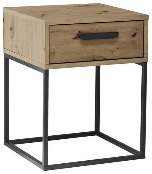 Noční stolek SUNA 1 zásuvka dekor dub Artisan - černá/dub artisan, Moderní, kov/kompozitní dřevo (40/52/38,5cm)