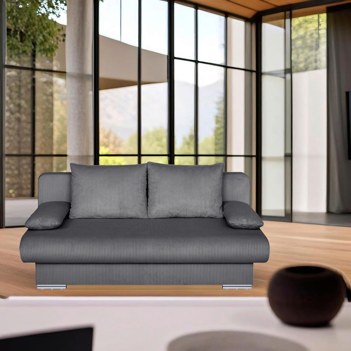 Schlafsofa Bora Dunkelgrau B: 193 Cm - Chromfarben/Dunkelgrau, Design, Holzwerkstoff/Textil (193/86/85cm) - P & B