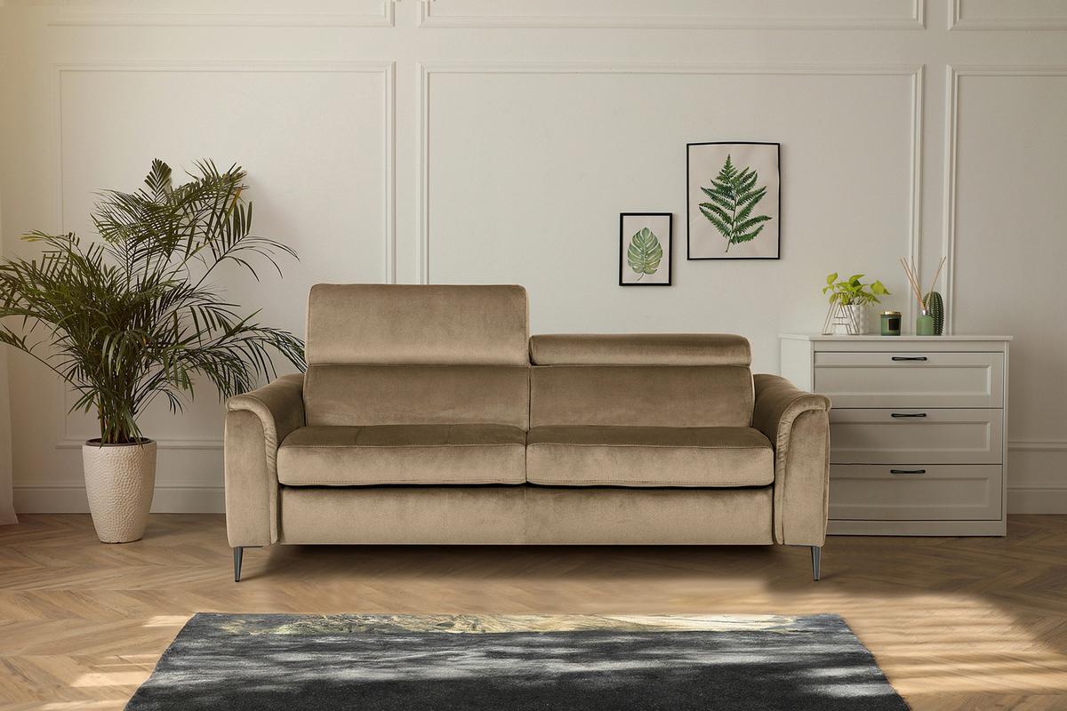 Schlafsofa Pafos Hellbraun B: 203 cm - Chromfarben/Hellbraun, Design, Textil (203/77-98/103cm) - MID.YOU