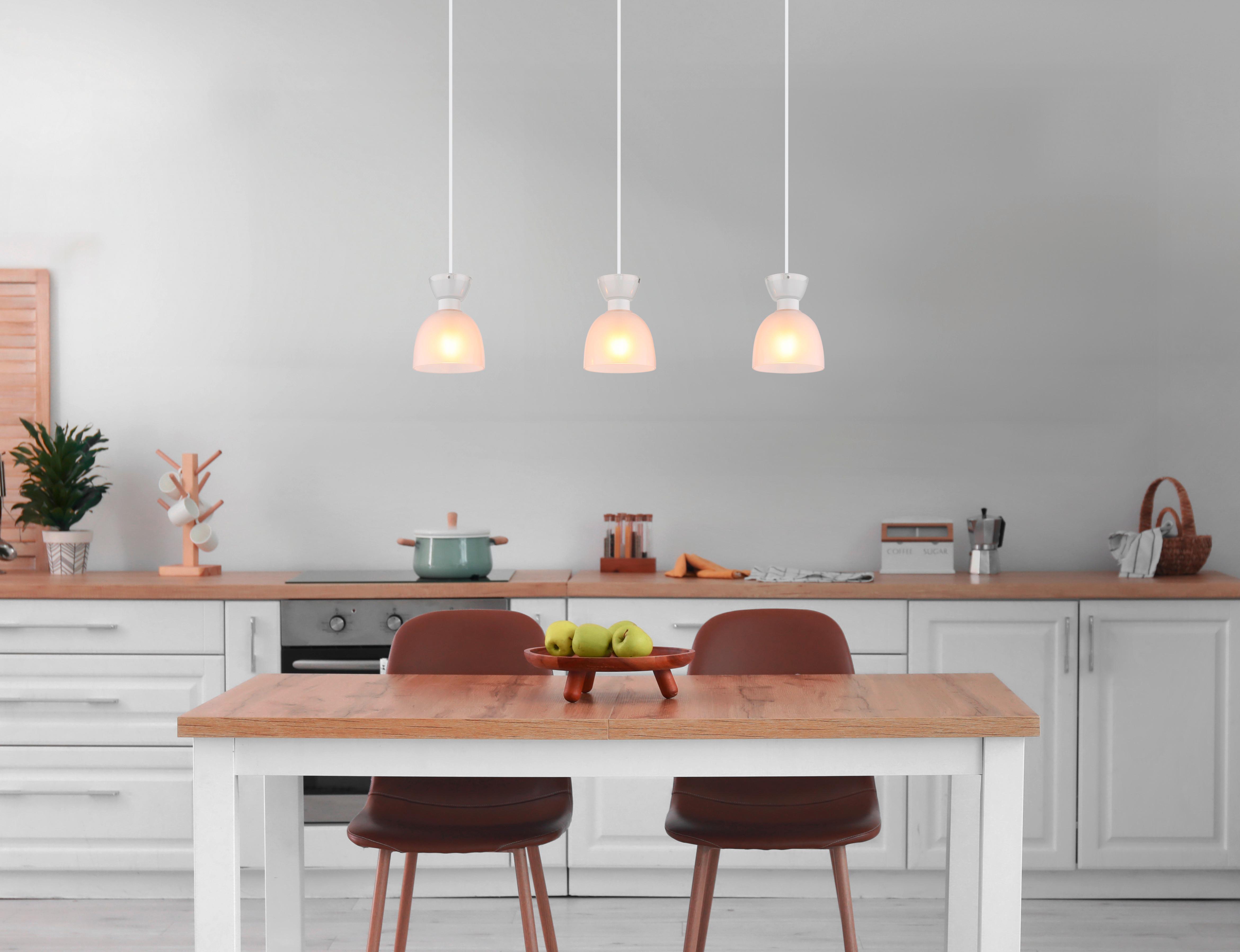 Hängeleuchte Massey Weiß L: 65 cm - Weiß, Design, Glas/Kunststoff (65/13/120cm) - Globo