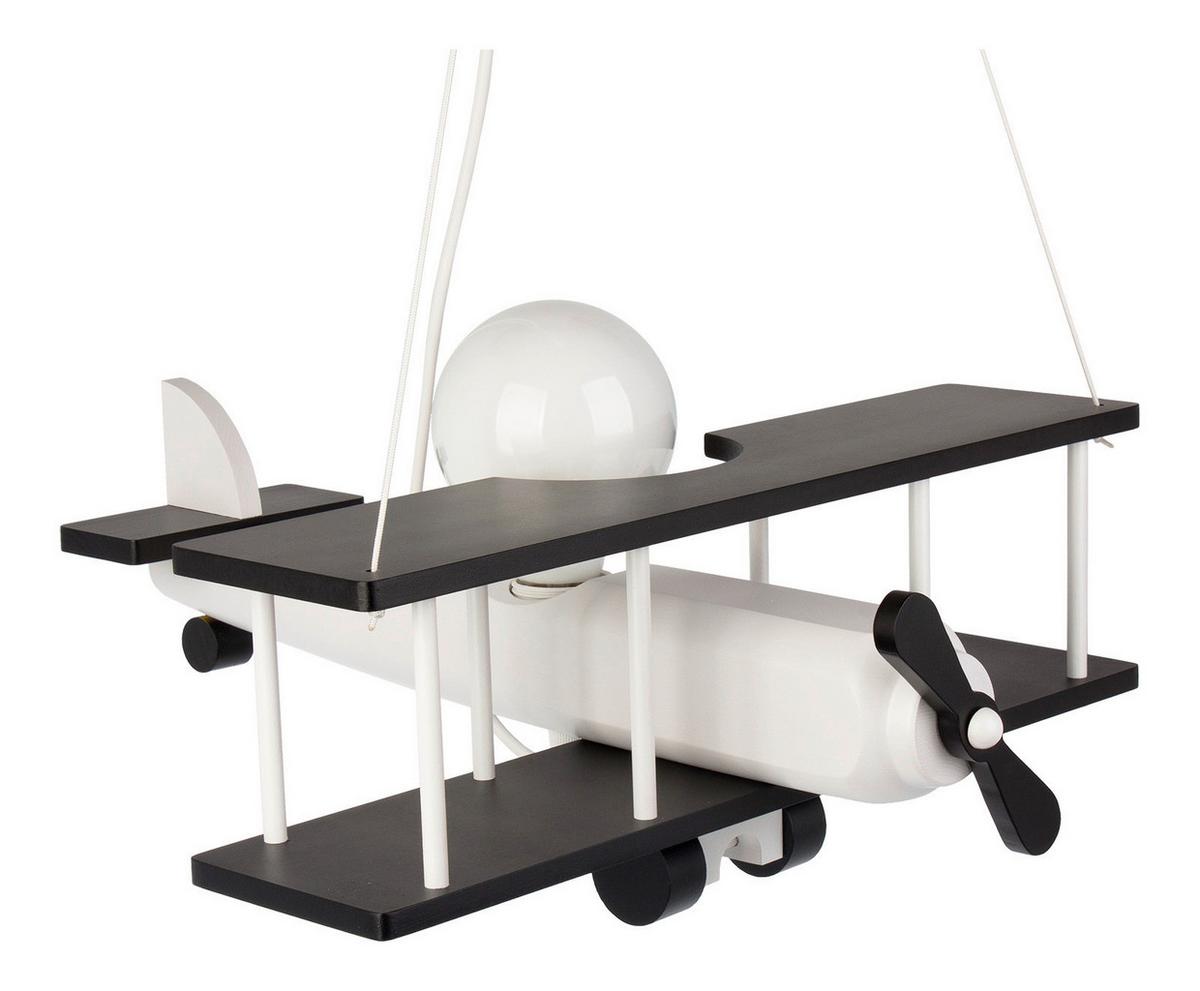 Kinderhängeleuchte Flugzeug H: 75 Cm 1-Flammig - Schwarz/Weiß, KONVENTIONELL, Holz (42/45/75cm)