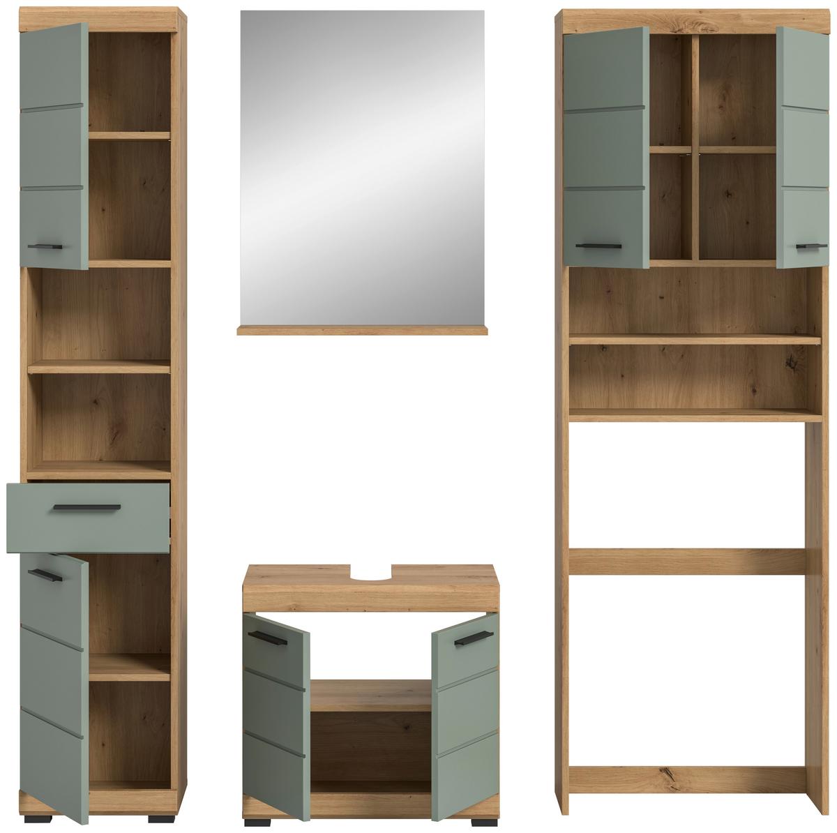 Badezimmer Scout Eiche Artisan Salbeigrün - Salbeigrün/Eiche Artisan, MODERN, Glas/Holzwerkstoff (180cm) - MID.YOU